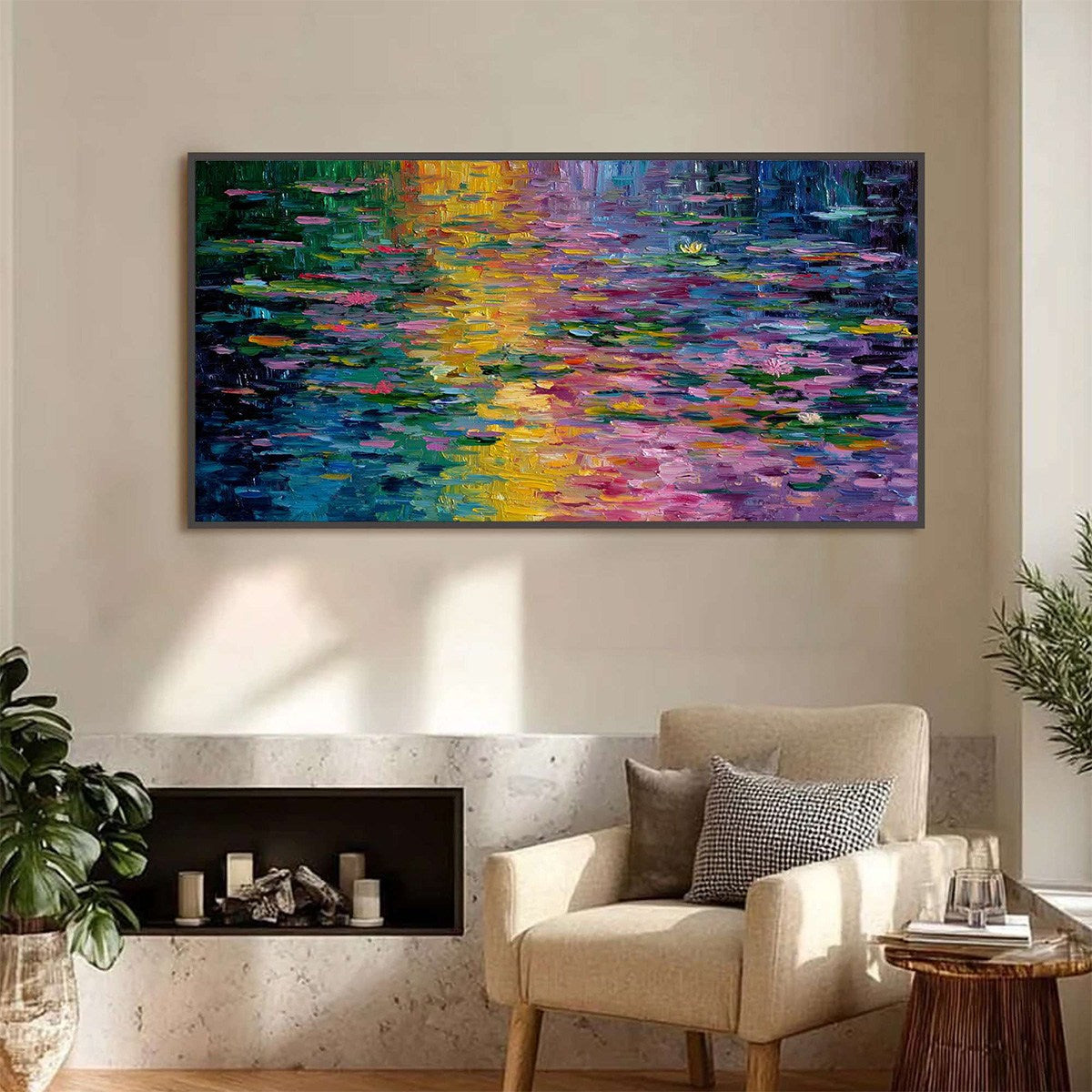 WATERLILY SERENADE: Colorful Abstract Water Lilies Impasto Oil Painting - Image 2