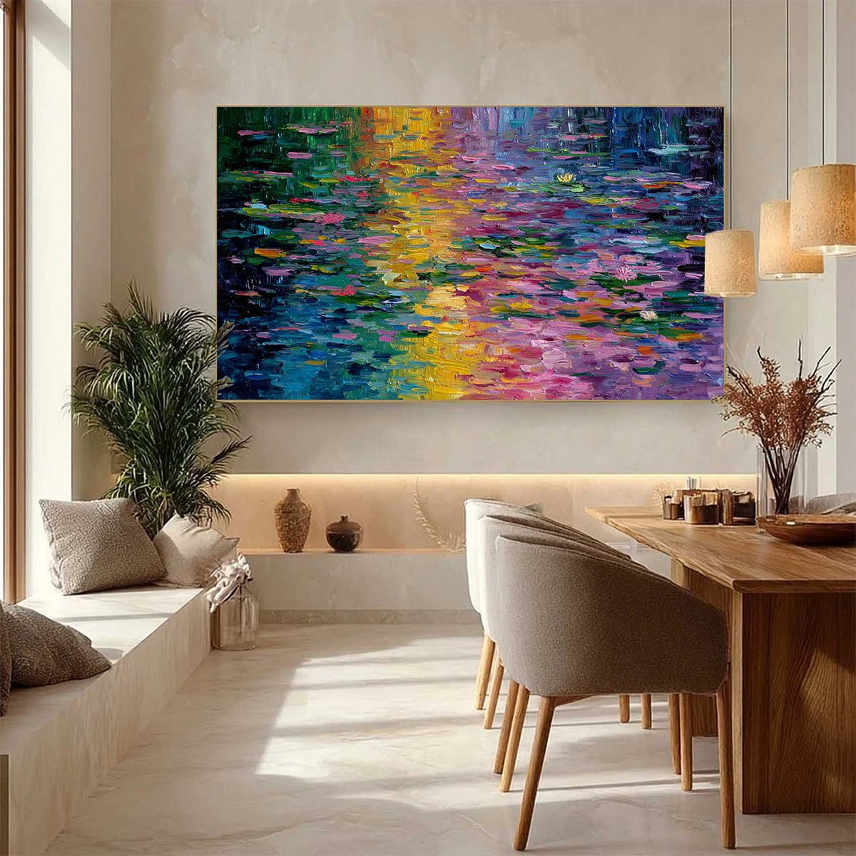 WATERLILY SERENADE: Colorful Abstract Water Lilies Impasto Oil Painting - Image 4