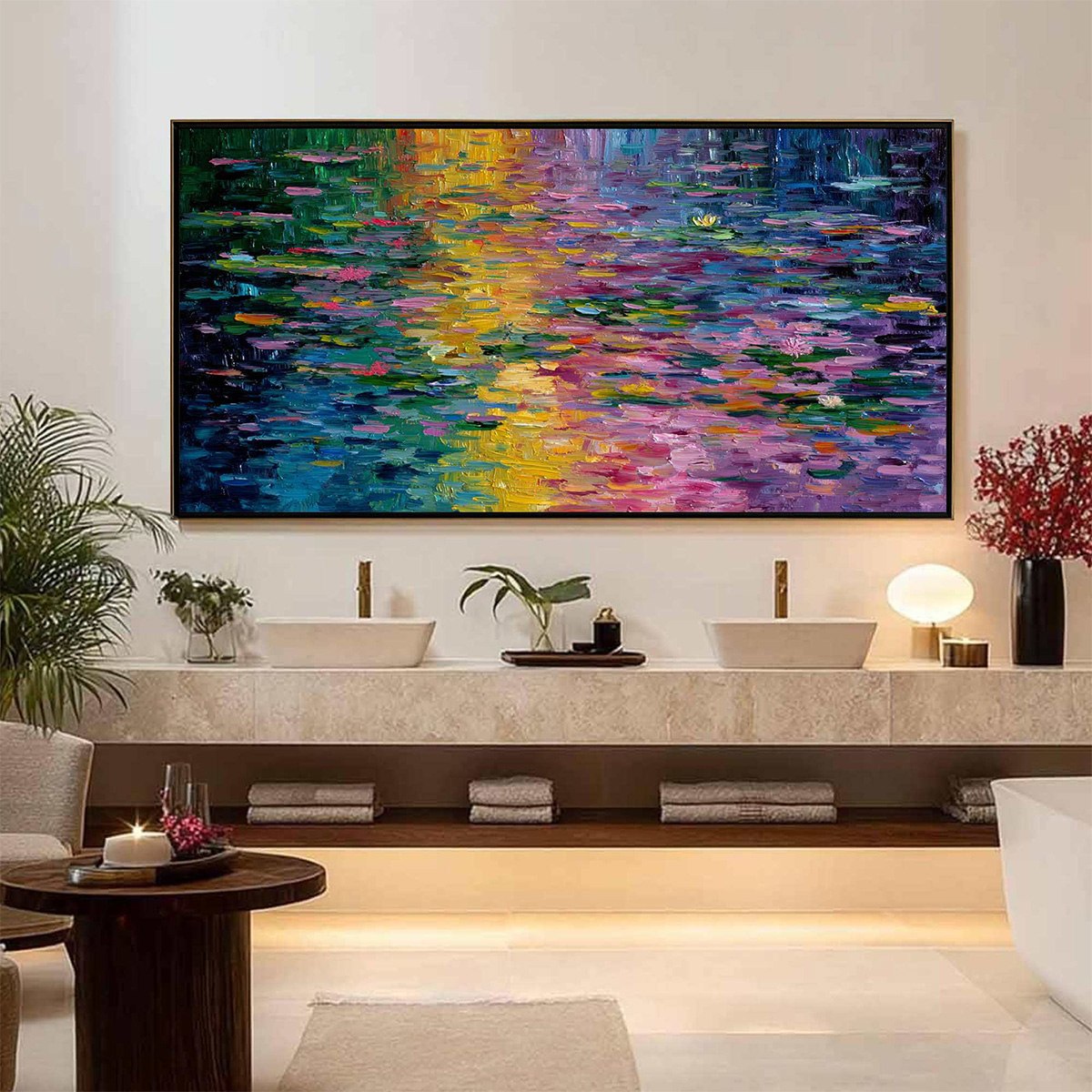 WATERLILY SERENADE: Colorful Abstract Water Lilies Impasto Oil Painting - Image 6