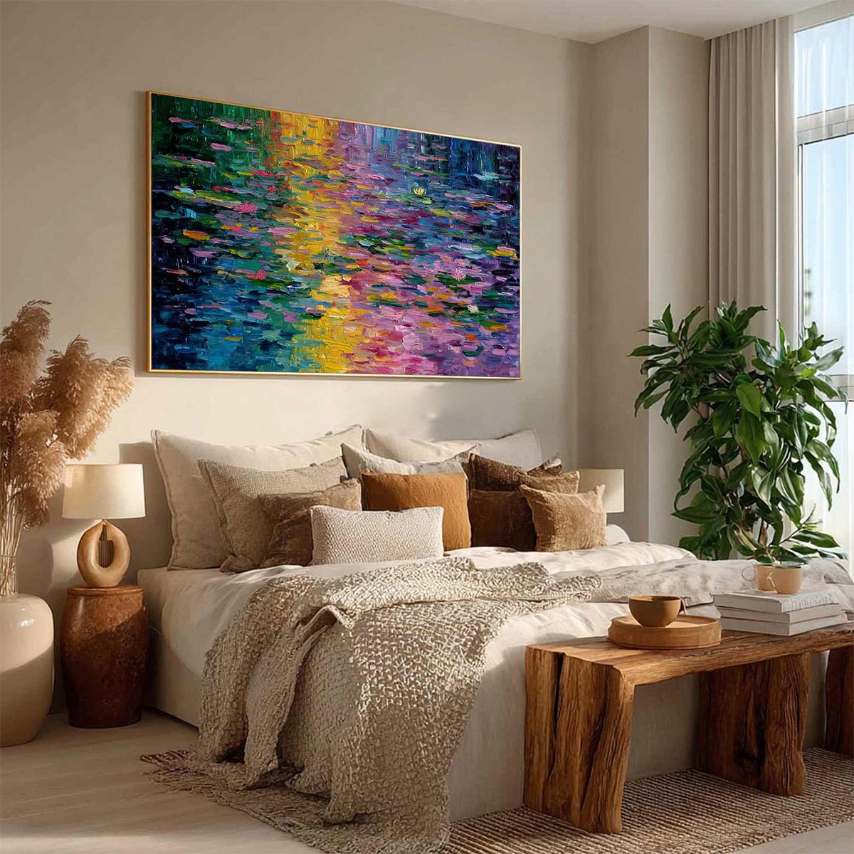 WATERLILY SERENADE: Colorful Abstract Water Lilies Impasto Oil Painting - Image 8