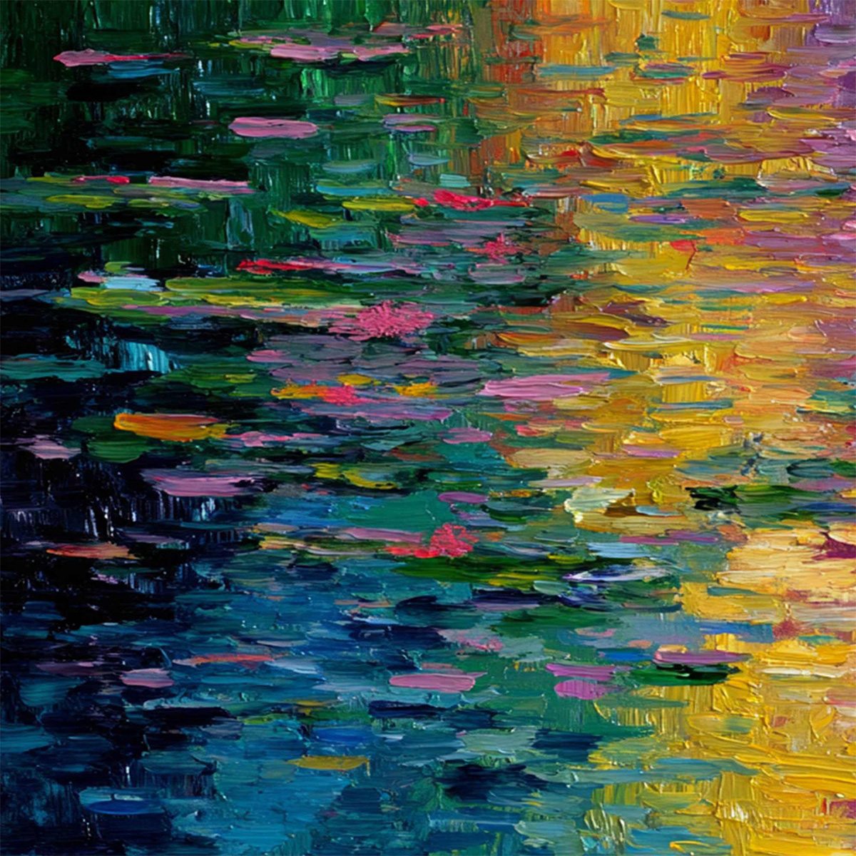WATERLILY SERENADE: Colorful Abstract Water Lilies Impasto Oil Painting - Image 3