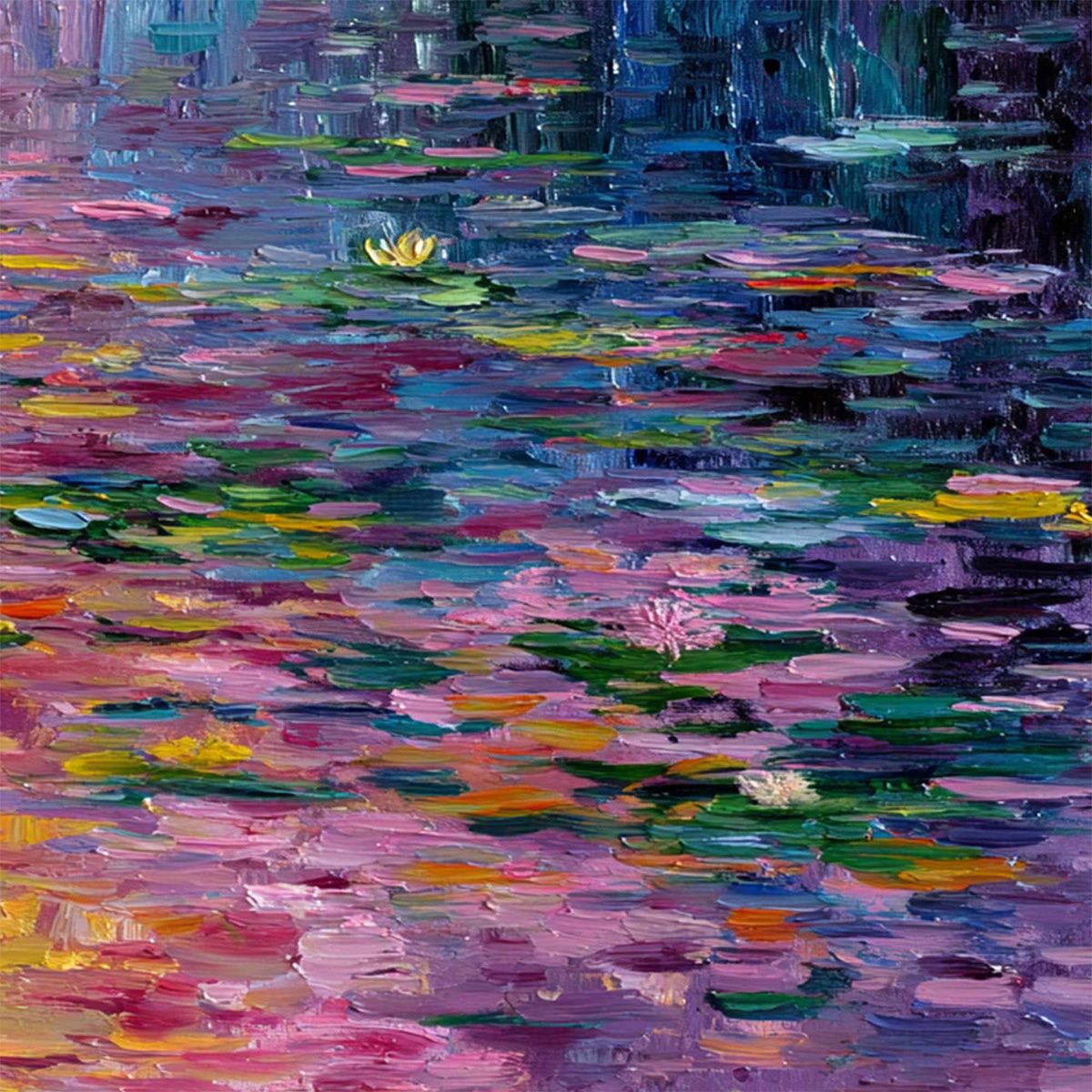 WATERLILY SERENADE: Colorful Abstract Water Lilies Impasto Oil Painting - Image 5