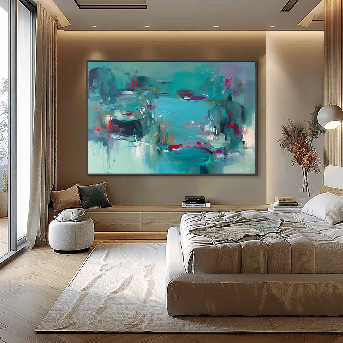 WATERLILY SERENADE: Vibrant Abstract Water Lilies Wall Art - Image 2