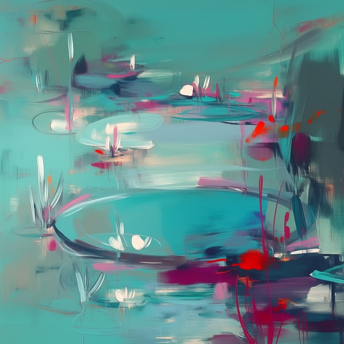 WATERLILY SERENADE: Vibrant Abstract Water Lilies Wall Art - Image 3