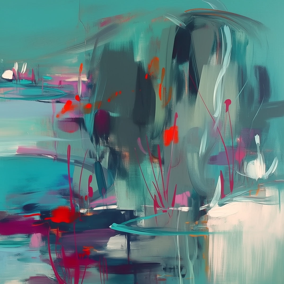 WATERLILY SERENADE: Vibrant Abstract Water Lilies Wall Art - Image 5
