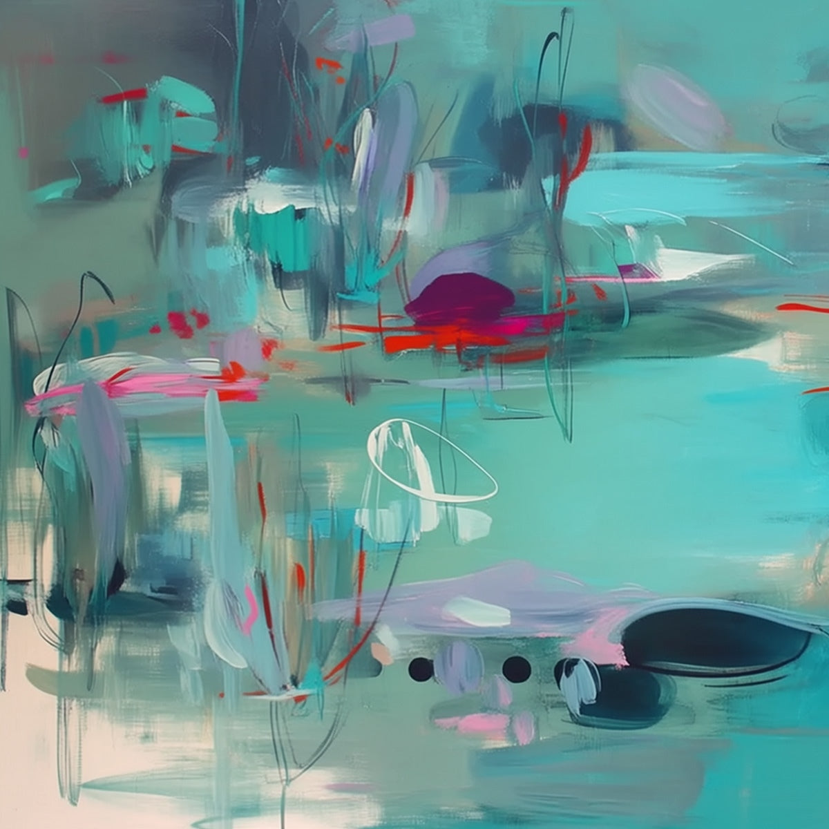 WATERLILY SONATA: Large Horizontal Abstract Landscape Painting - Image 3