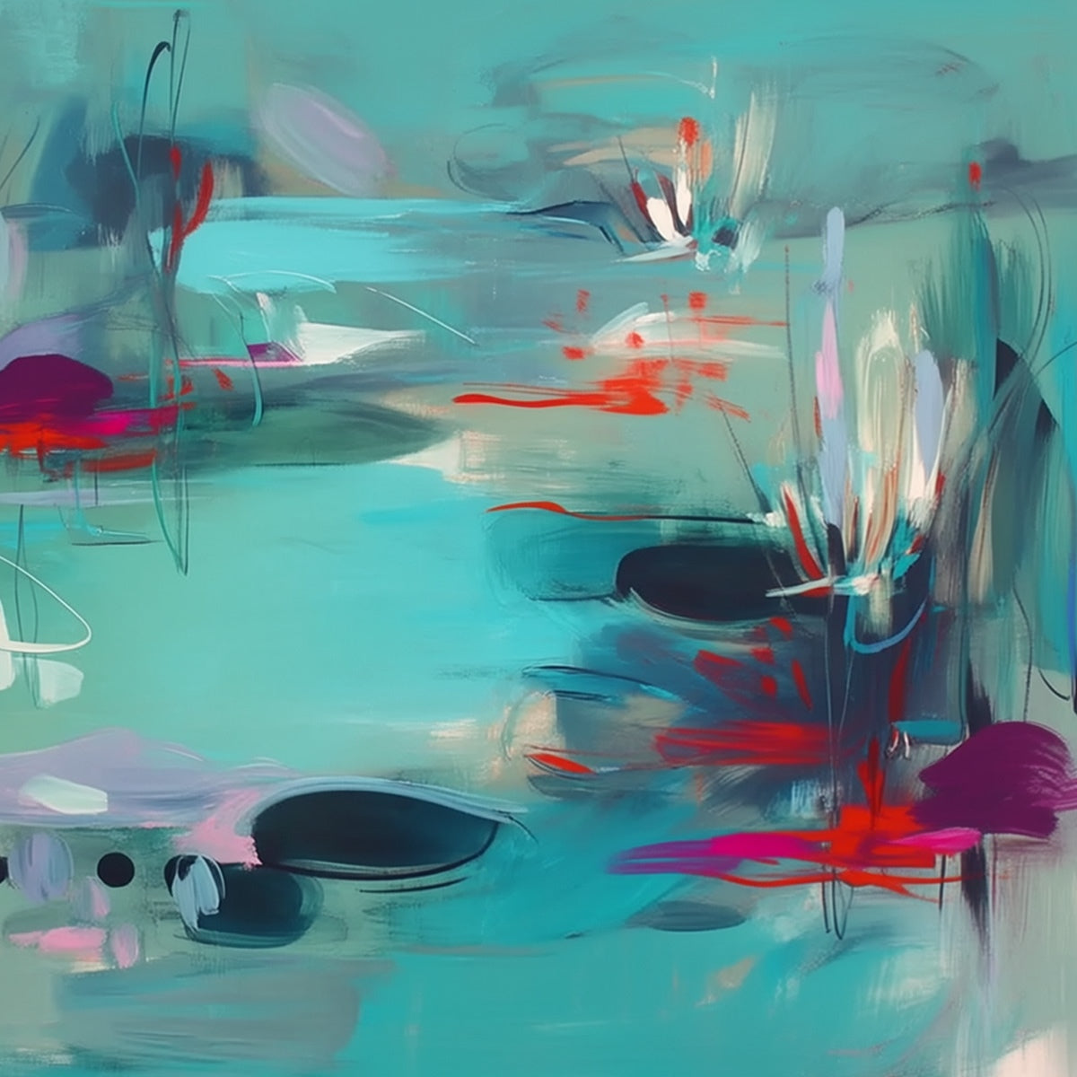 WATERLILY SONATA: Large Horizontal Abstract Landscape Painting - Image 5