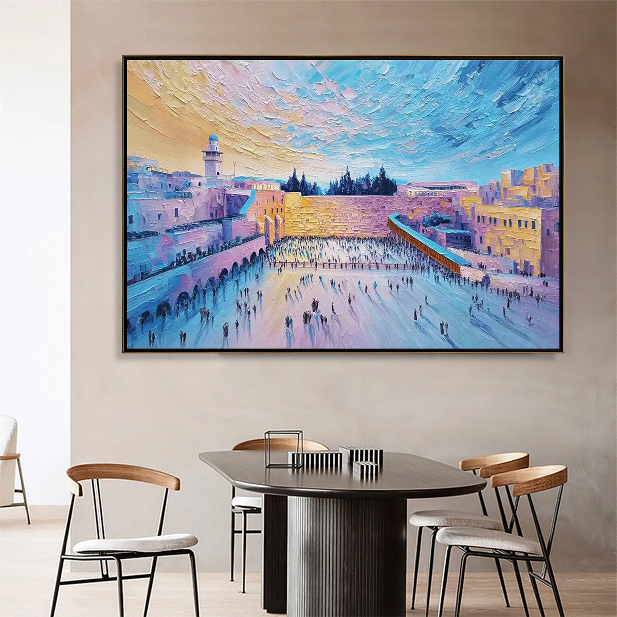 WESTERN WALL'S EMBRACE: Heavily Textured Impasto Jerusalem Cityscape Painting - Image 2