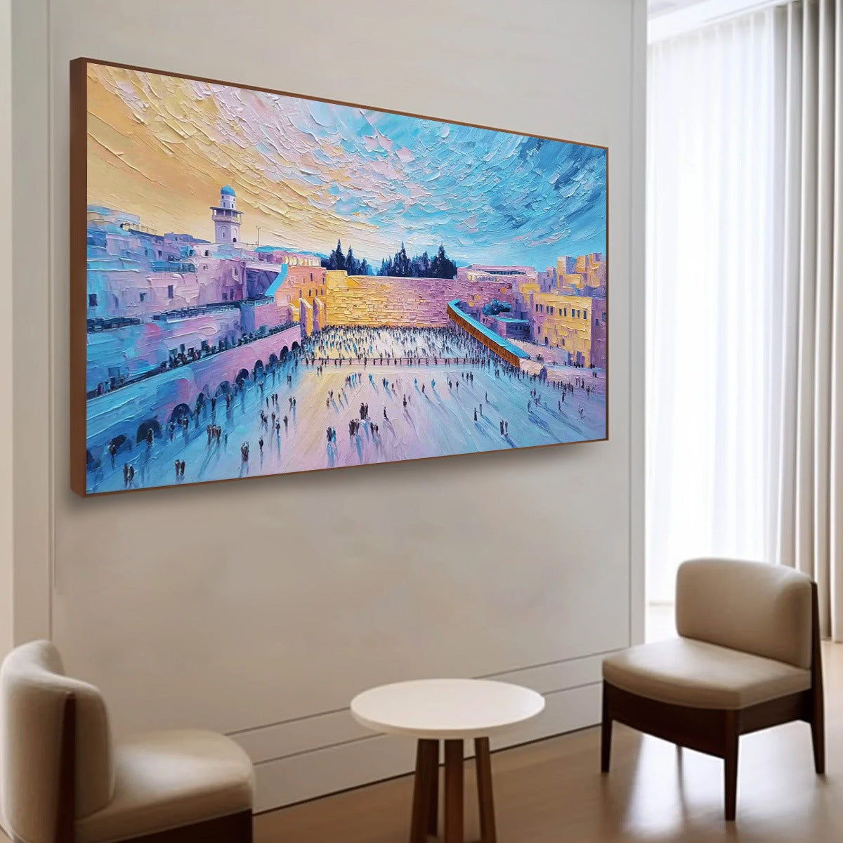 WESTERN WALL'S EMBRACE: Heavily Textured Impasto Jerusalem Cityscape Painting - Image 7