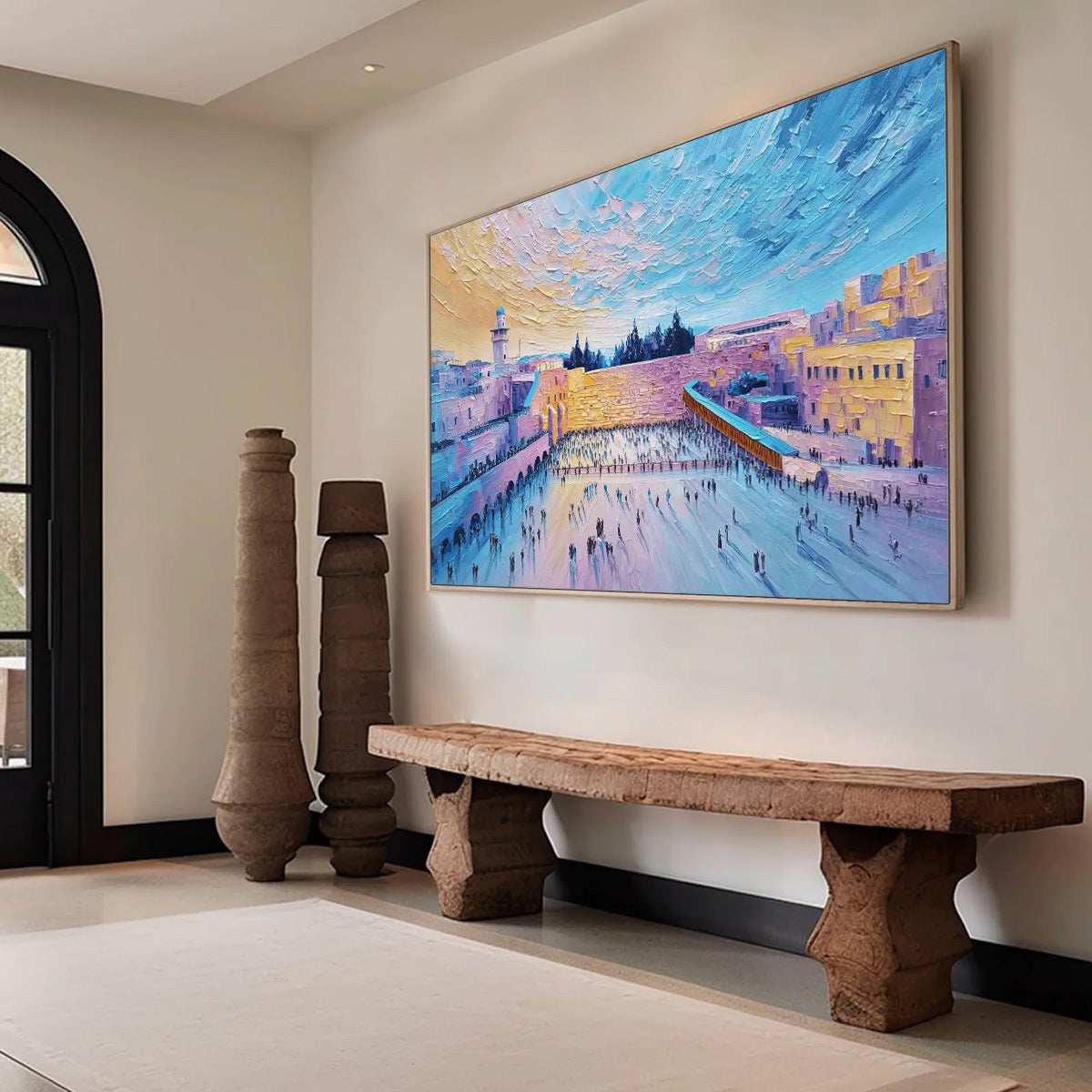 WESTERN WALL'S EMBRACE: Heavily Textured Impasto Jerusalem Cityscape Painting - Image 8