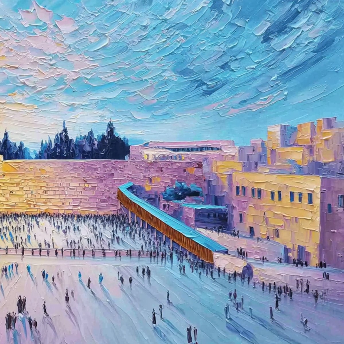 WESTERN WALL'S EMBRACE: Heavily Textured Impasto Jerusalem Cityscape Painting - Image 3