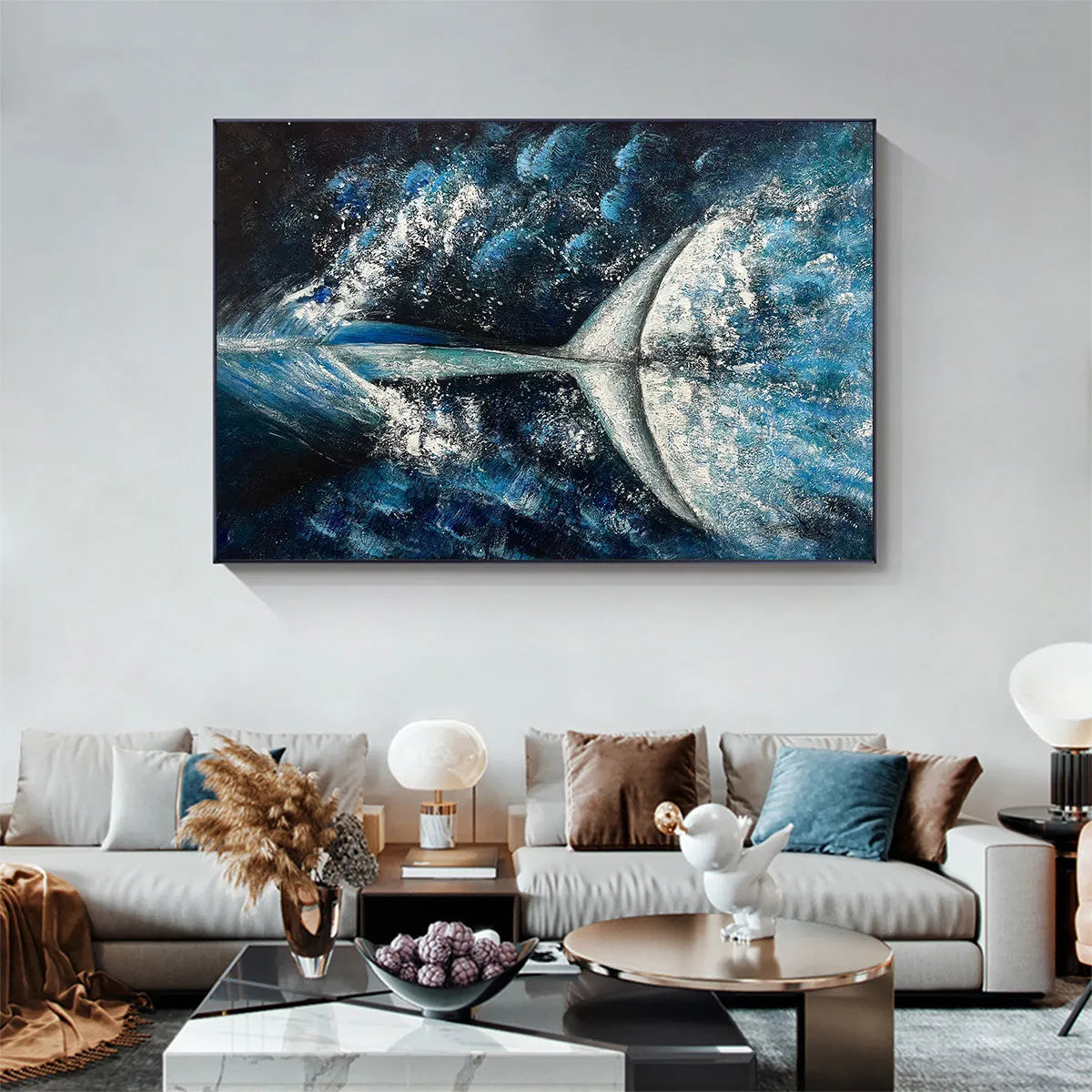 WHALE'S GRACE: Textured Whale Tail Painting, Ocean Animal Art, Blue, Living Room, Bedroom, Office - Image 2