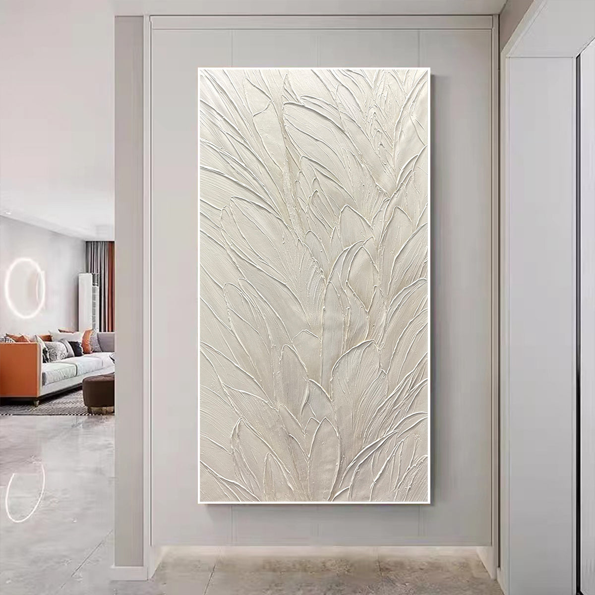 WHISPERED WINDS: Textured Minimalist Oil Painting in Off-White - Image 2