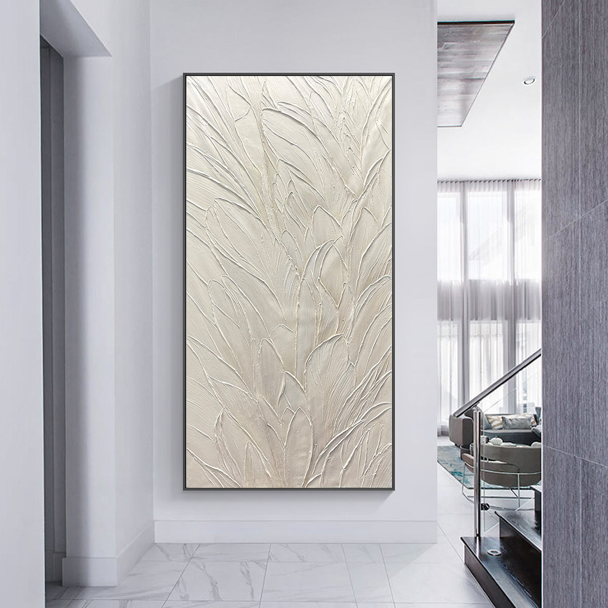 WHISPERED WINDS: Textured Minimalist Oil Painting in Off-White - Image 7