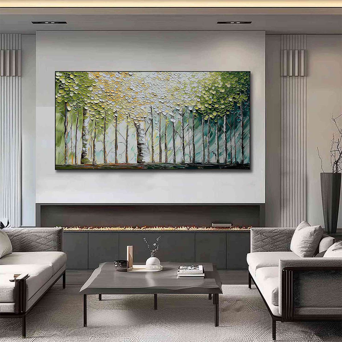 WHISPERING GROVE: Textured Impasto Birch Tree Forest Landscape Painting - Image 6