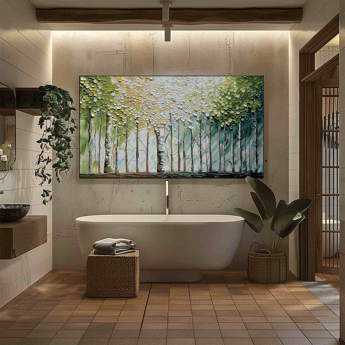 WHISPERING GROVE: Textured Impasto Birch Tree Forest Landscape Painting - Image 4