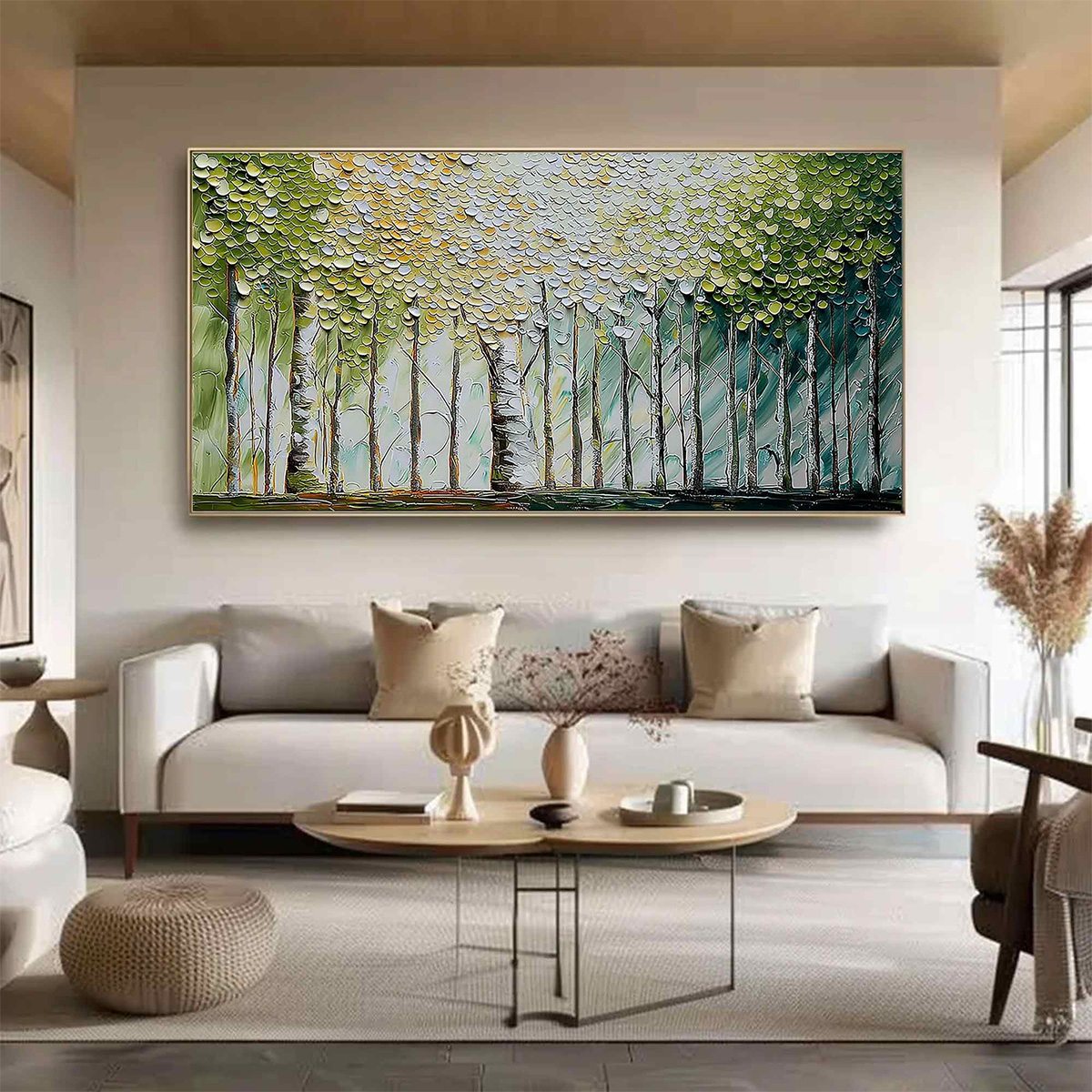 WHISPERING GROVE: Textured Impasto Birch Tree Forest Landscape Painting - Image 2
