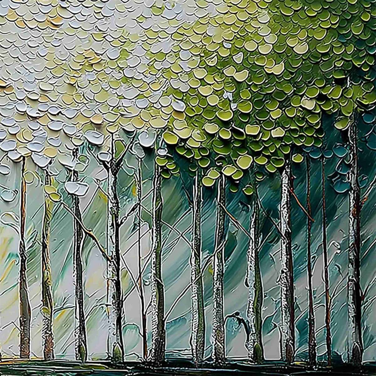 WHISPERING GROVE: Textured Impasto Birch Tree Forest Landscape Painting - Image 5