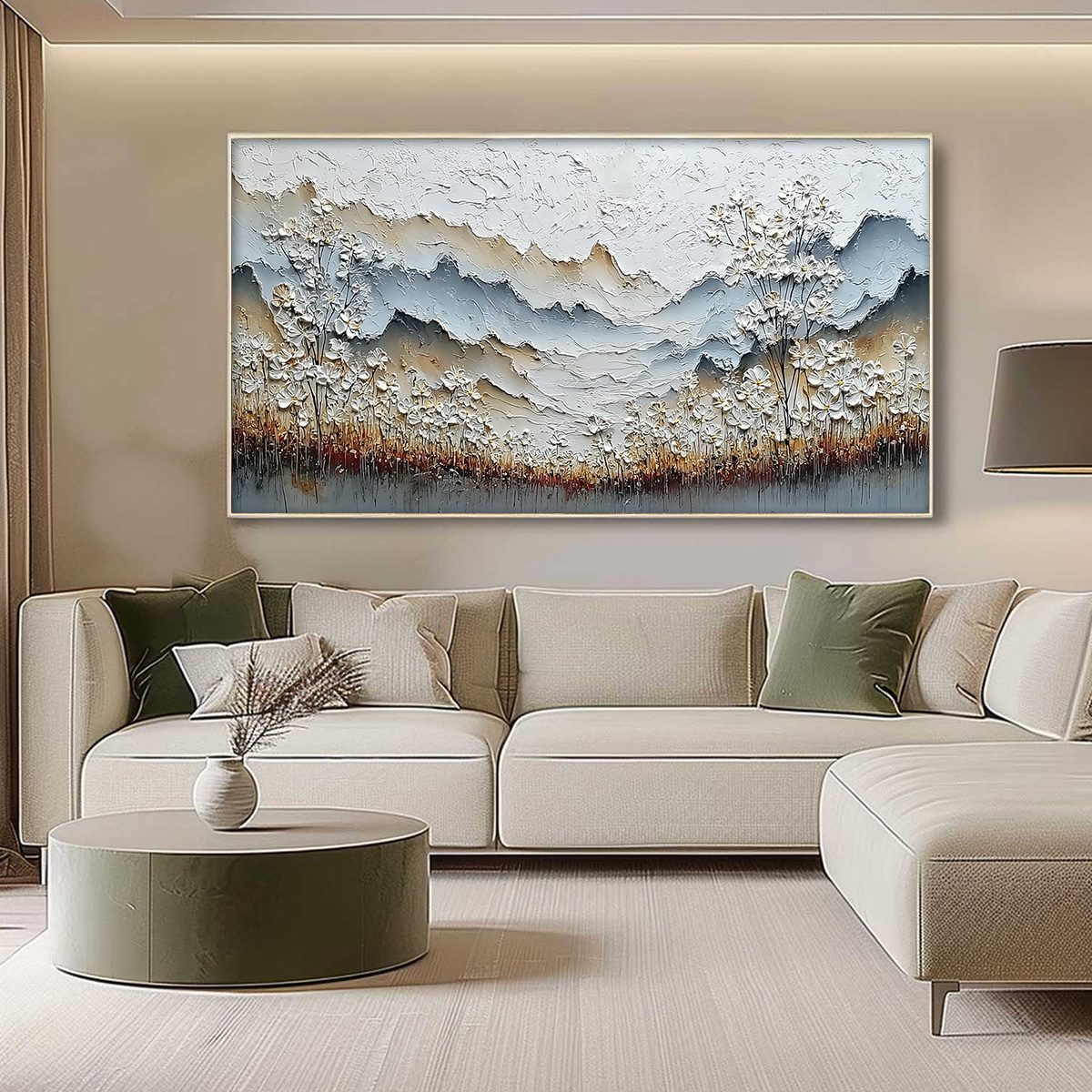 WHISPERING MEADOW: Heavily Textured Wabi Sabi Mountain & Flower Landscape Painting - Image 4