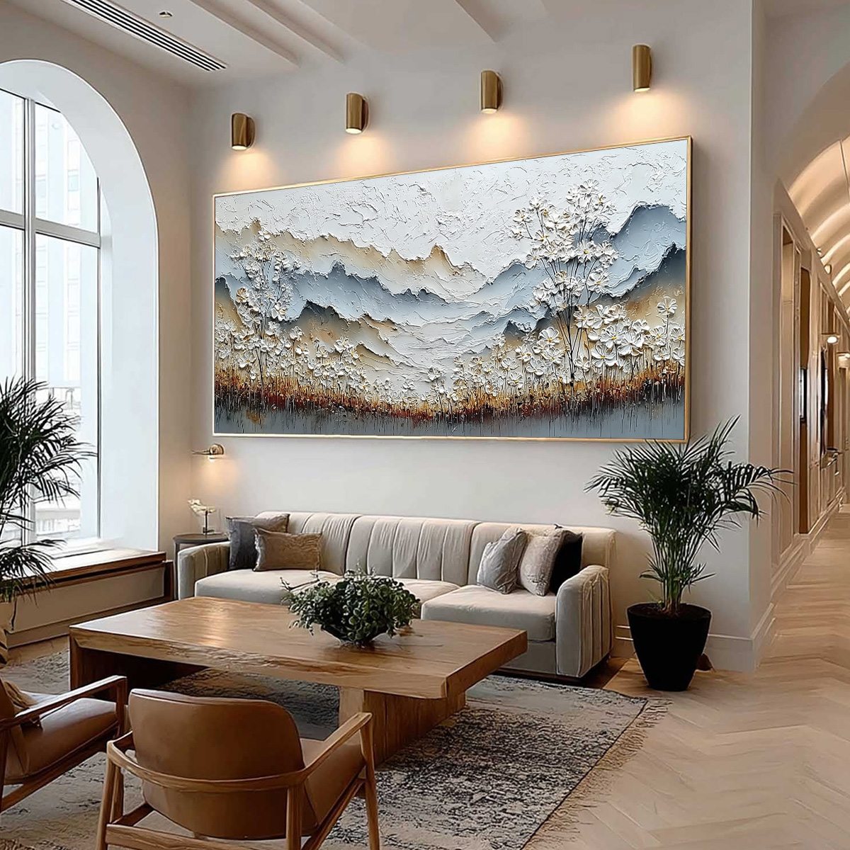 WHISPERING MEADOW: Heavily Textured Wabi Sabi Mountain & Flower Landscape Painting - Image 7