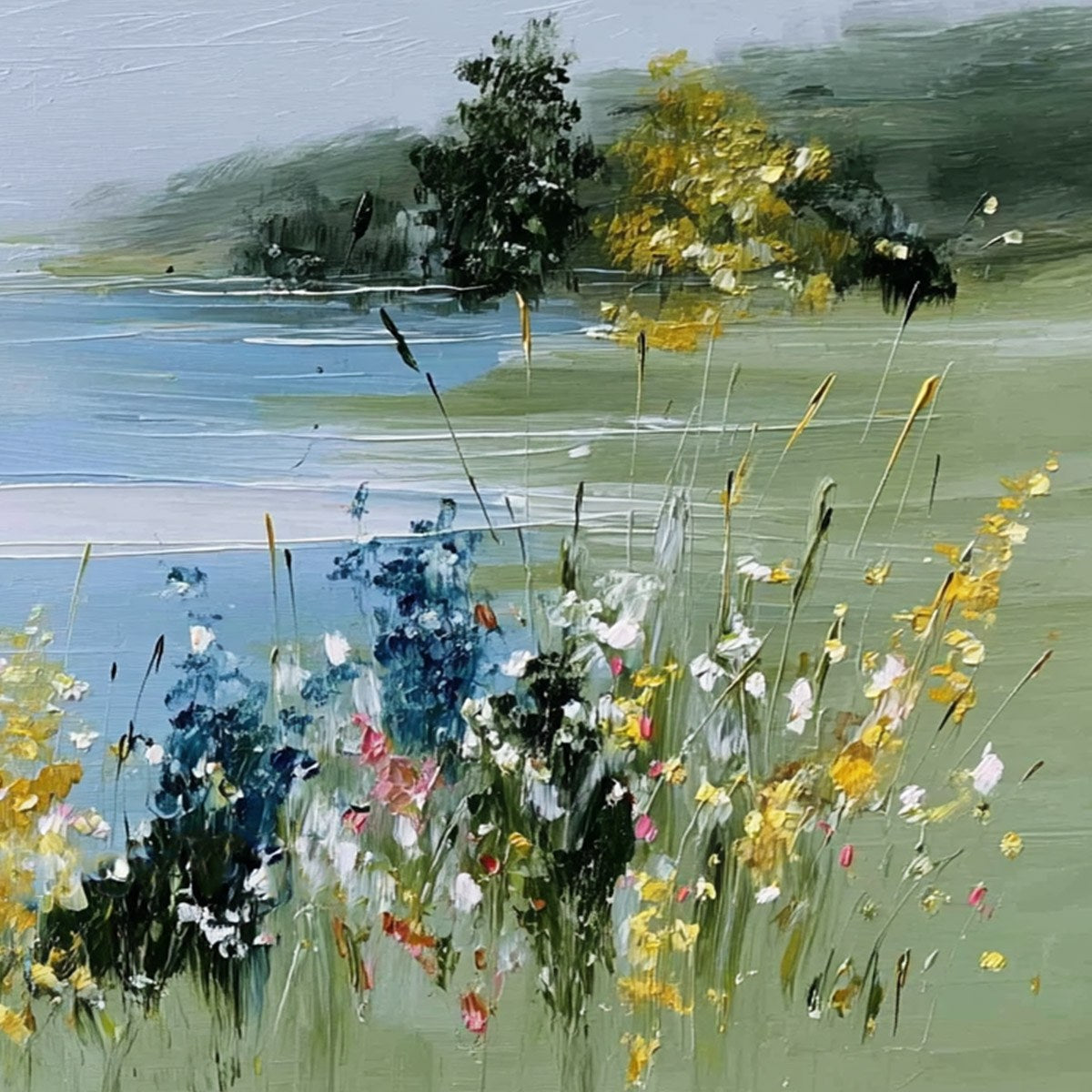 WHISPERING MEADOW: Textured Impasto Wildflower Landscape Painting - Image 5