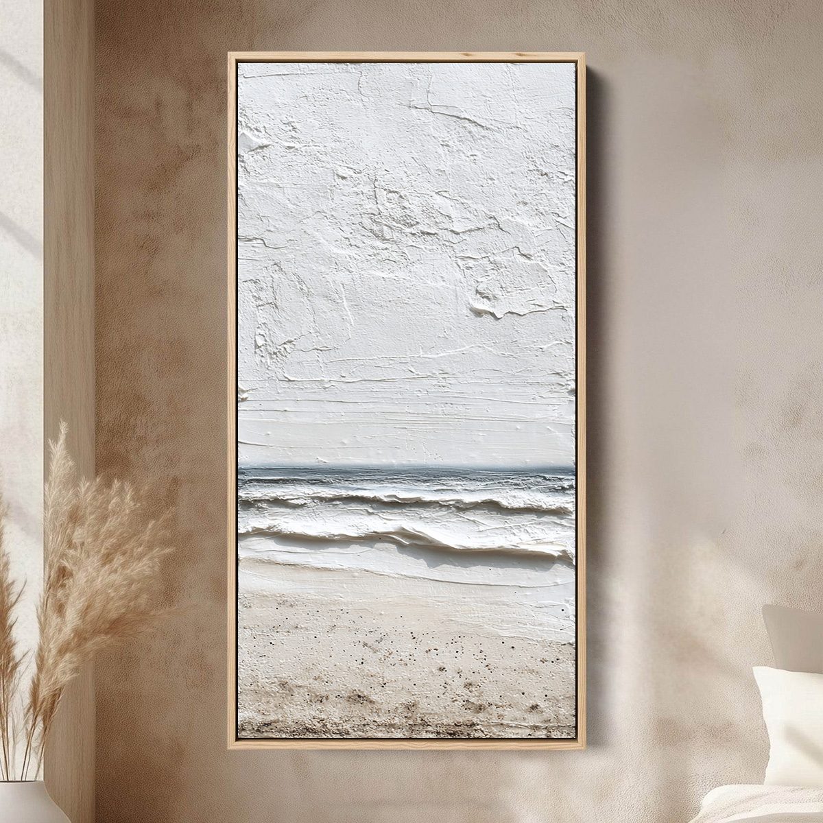 WHISPERING TIDE: Textured Wabi Sabi Beach Scene Painting - Image 2