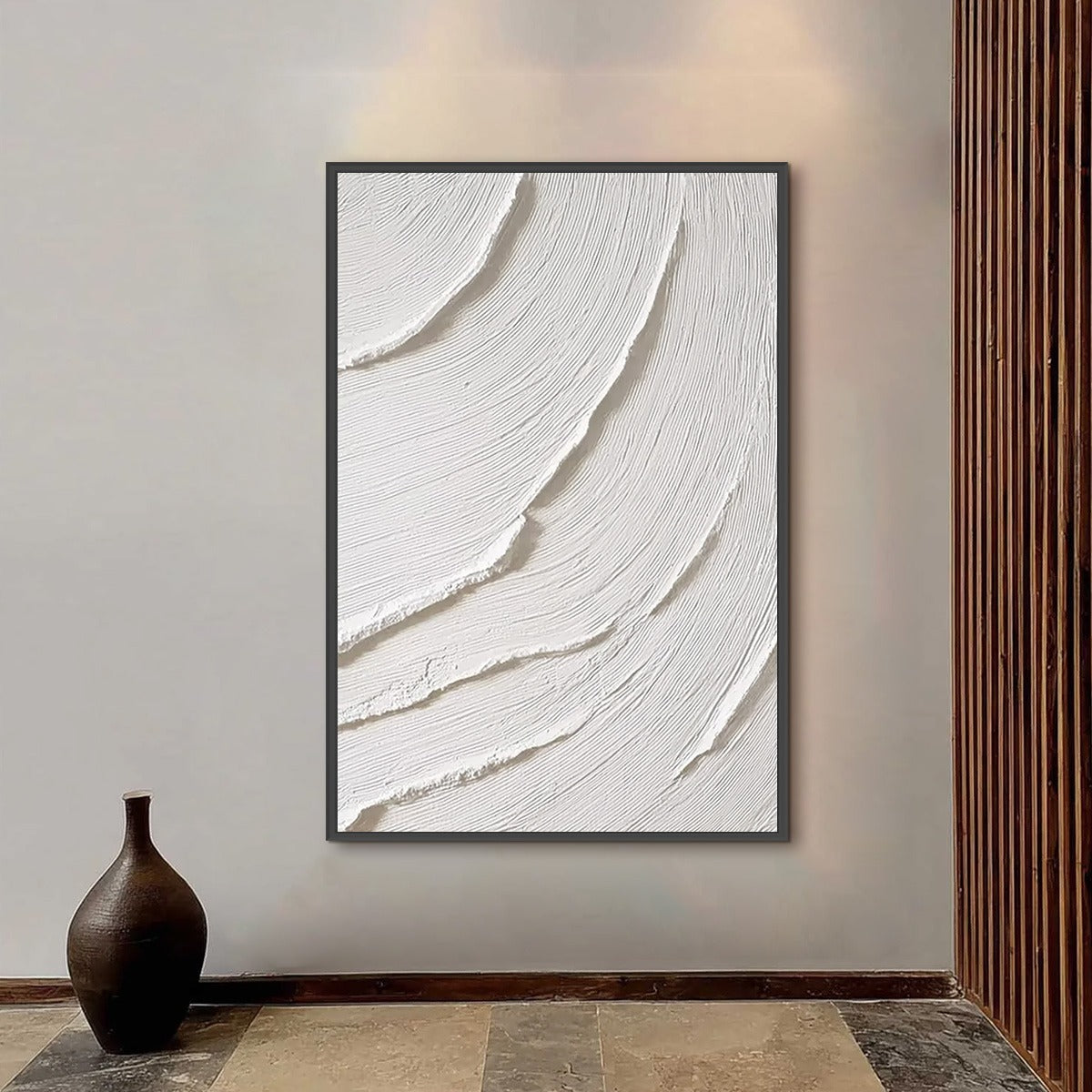 WHISPERING WAVES: Textured White Minimalist Wabi Sabi Abstract Painting - Image 6