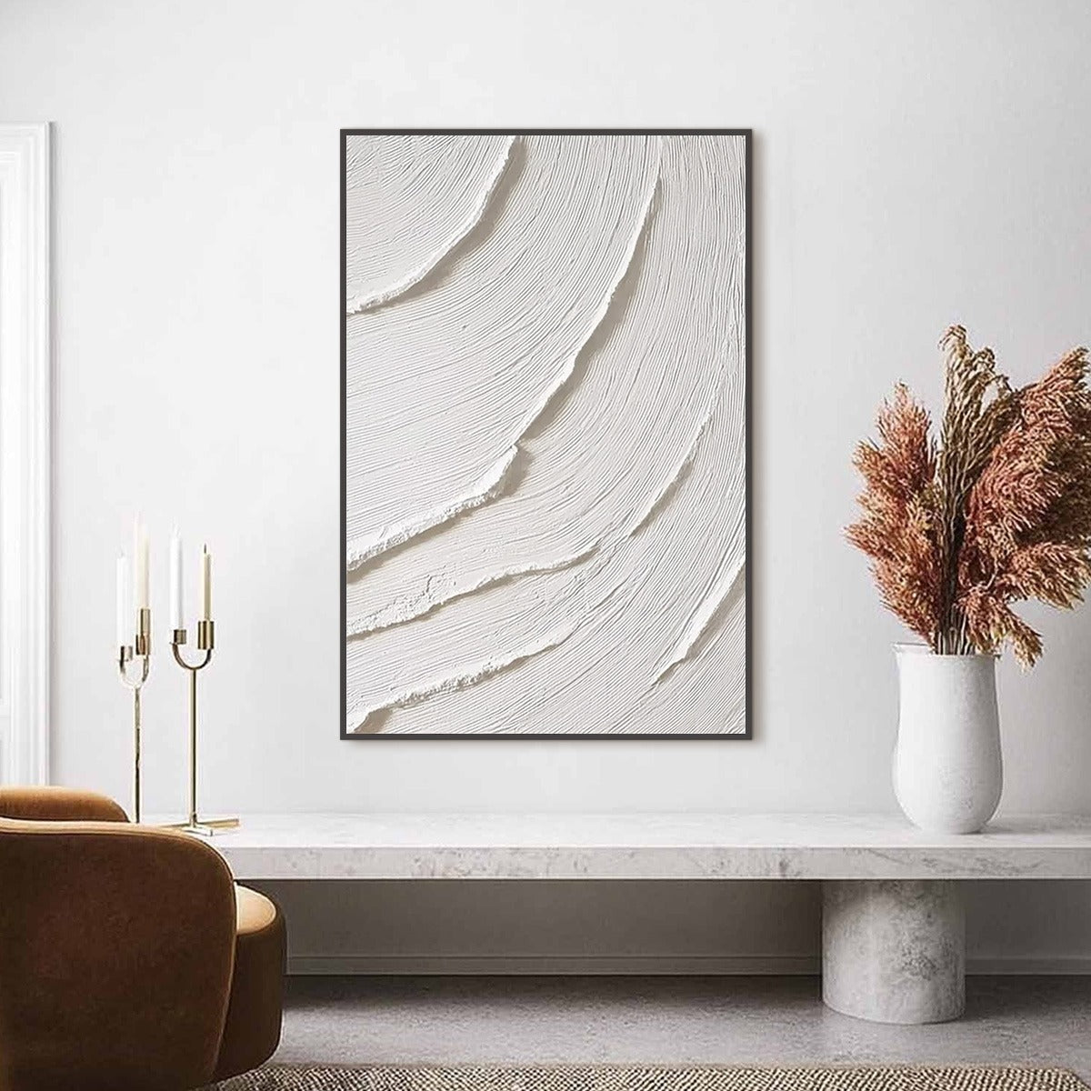 WHISPERING WAVES: Textured White Minimalist Wabi Sabi Abstract Painting - Image 2