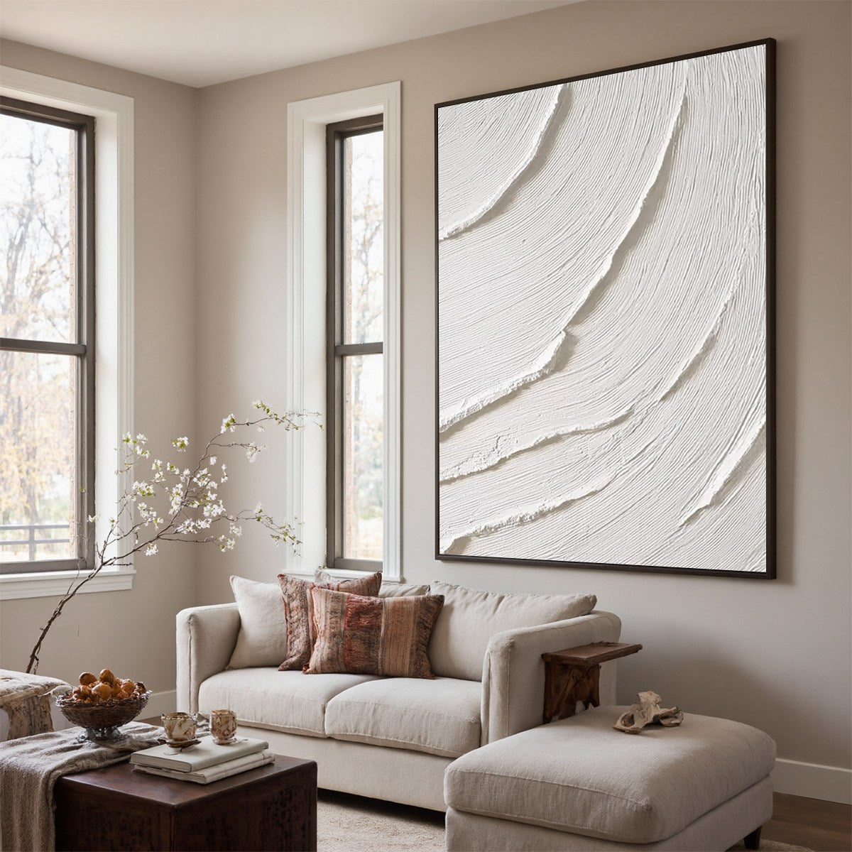 WHISPERING WAVES: Textured White Minimalist Wabi Sabi Abstract Painting - Image 7