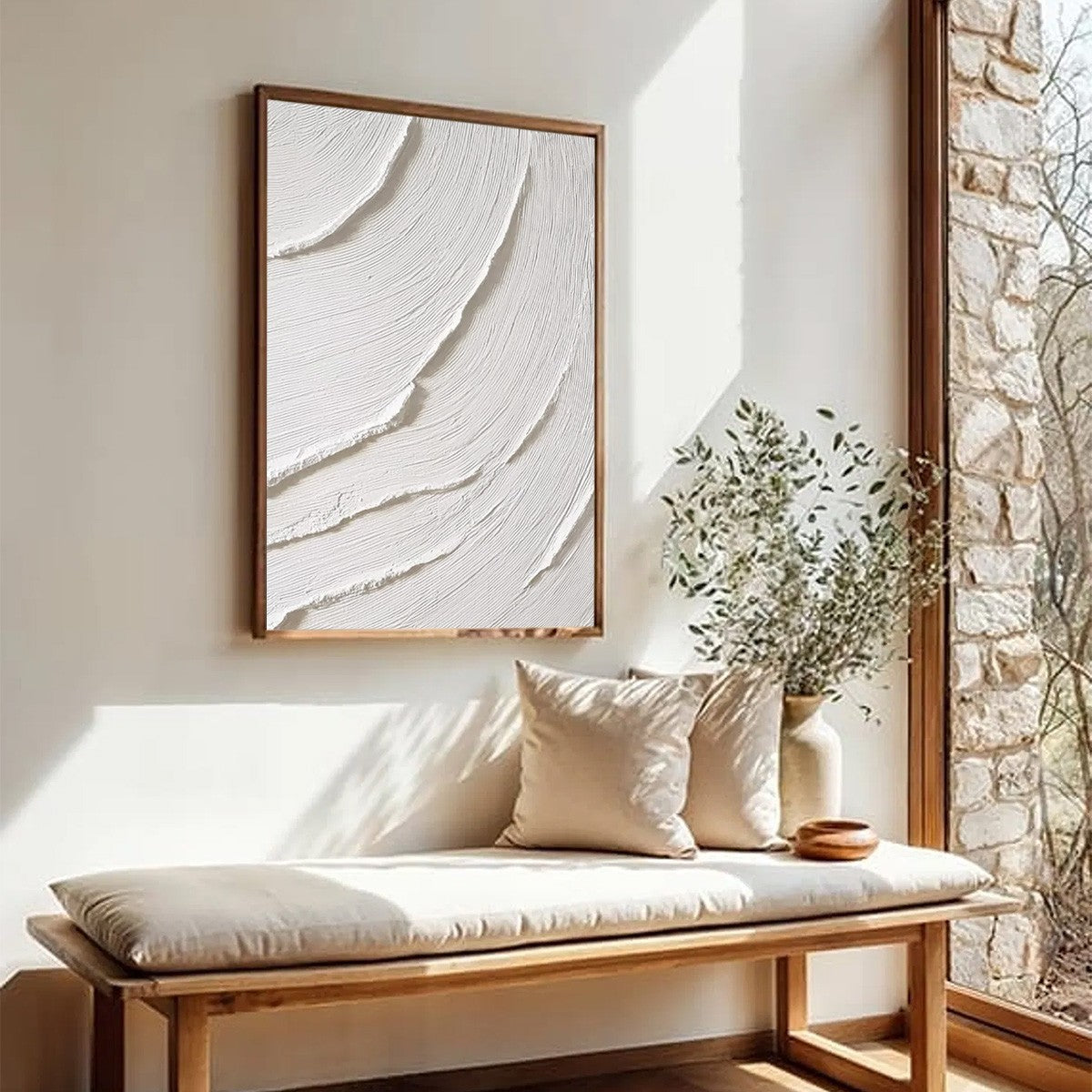 WHISPERING WAVES: Textured White Minimalist Wabi Sabi Abstract Painting - Image 8