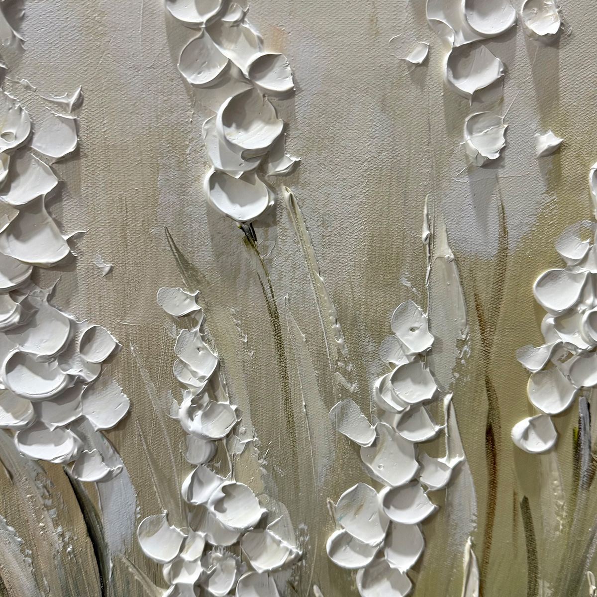 WHISPERING FIELDS: Textured White Floral Painting, 3D Flower Wall Art, Panoramic Canvas, Serene Decor - Image 3