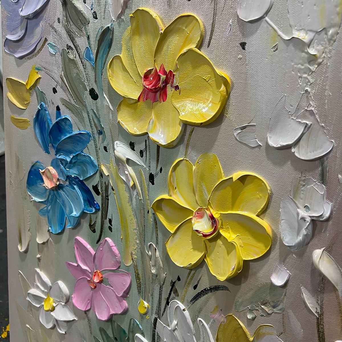 WHISPERING MEADOW: Textured Floral Impasto Oil Painting - Image 6