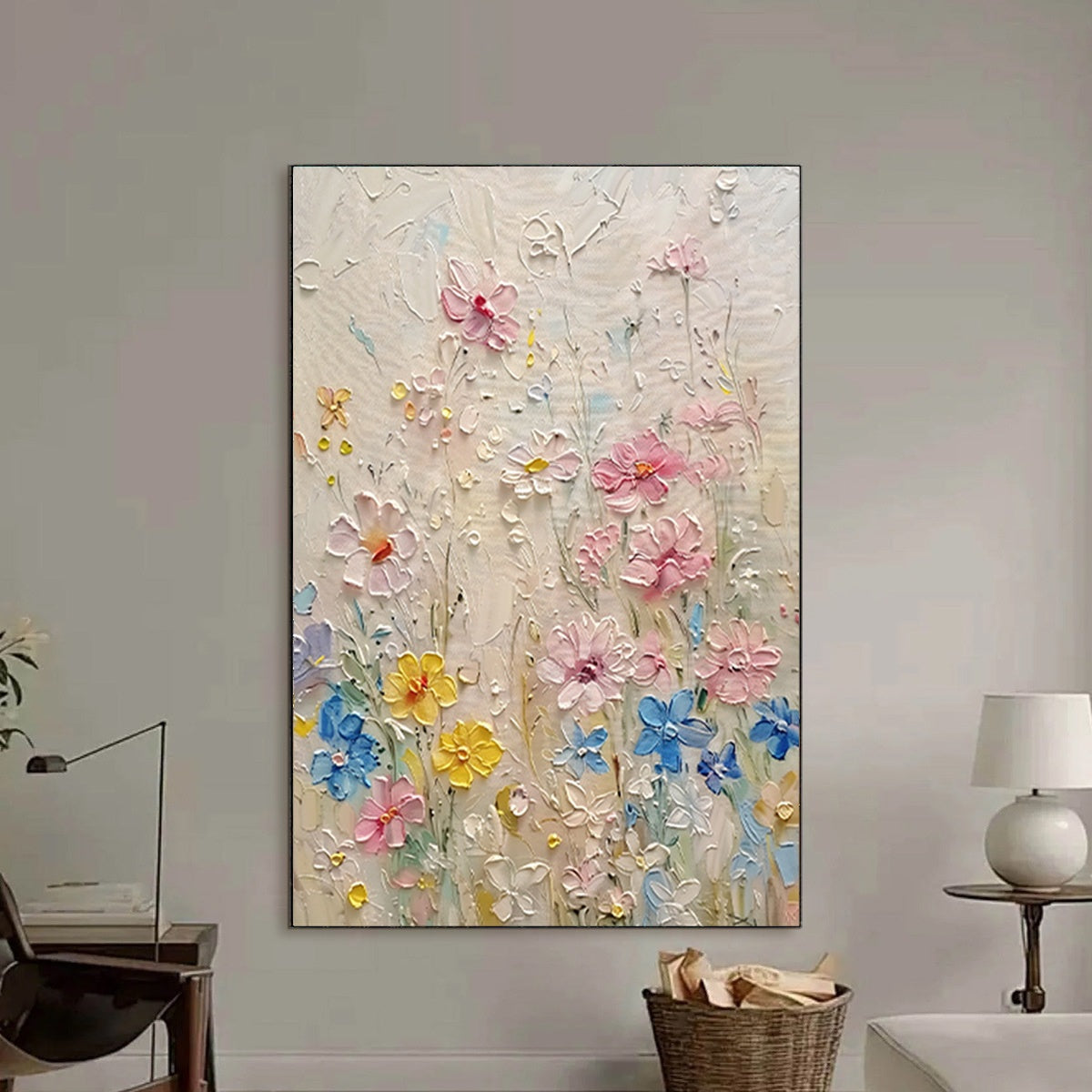 WHISPERING MEADOW: Textured Floral Impasto Oil Painting - Image 2