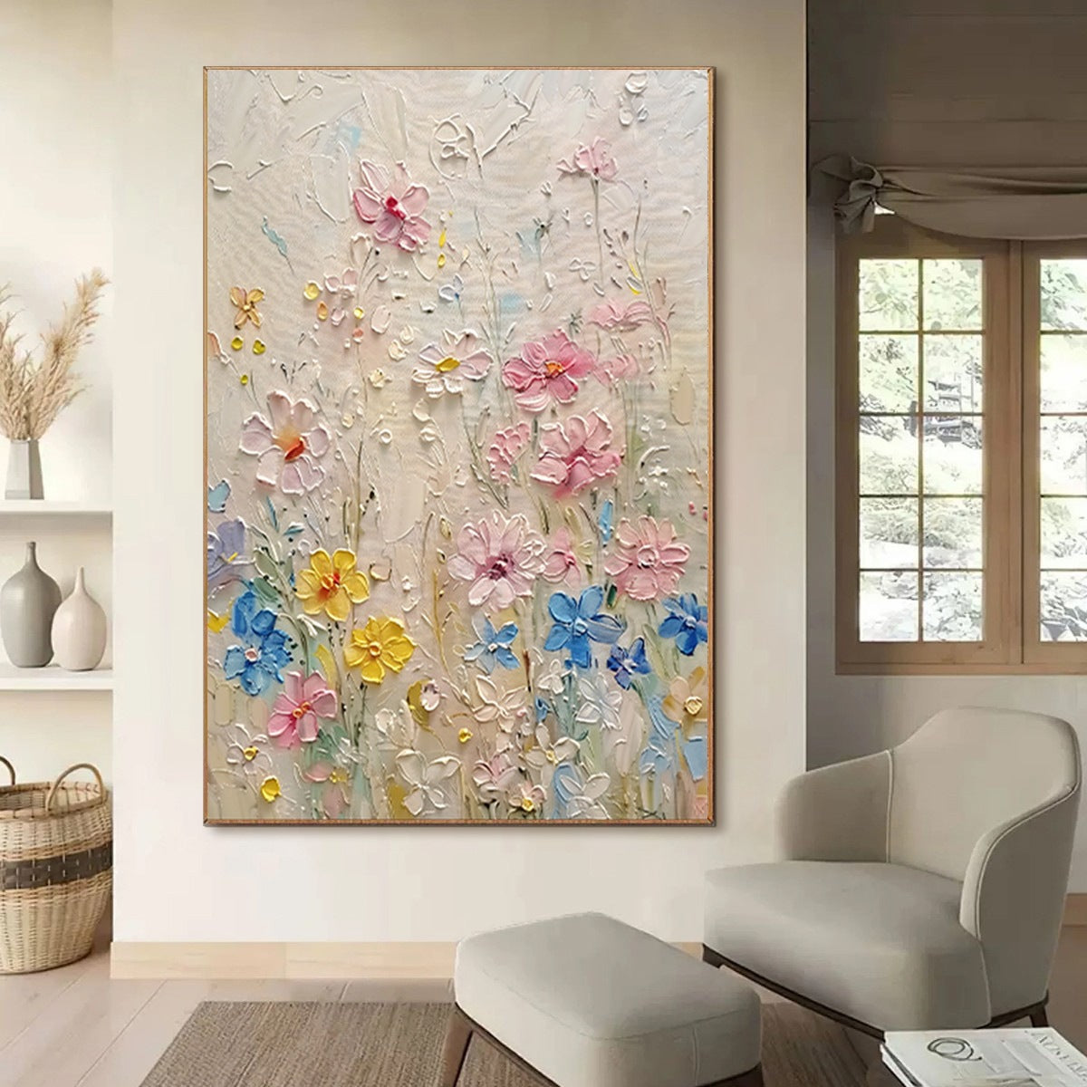 WHISPERING MEADOW: Textured Floral Impasto Oil Painting - Image 7