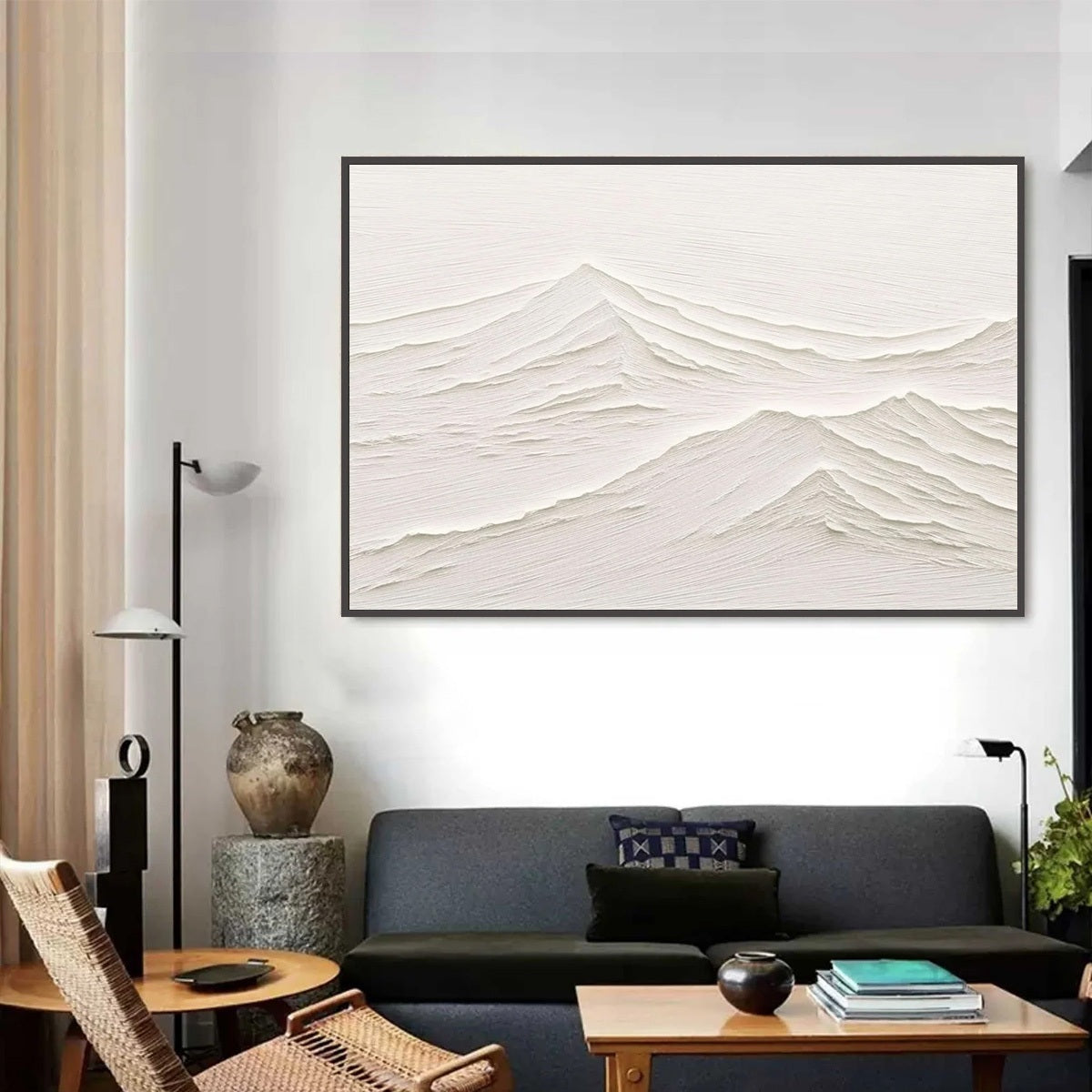 WHISPERING PEAKS: Textured Minimalist White Mountain Painting - Image 3