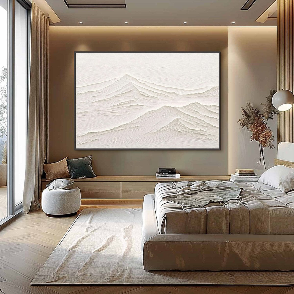 WHISPERING PEAKS: Textured Minimalist White Mountain Painting - Image 4