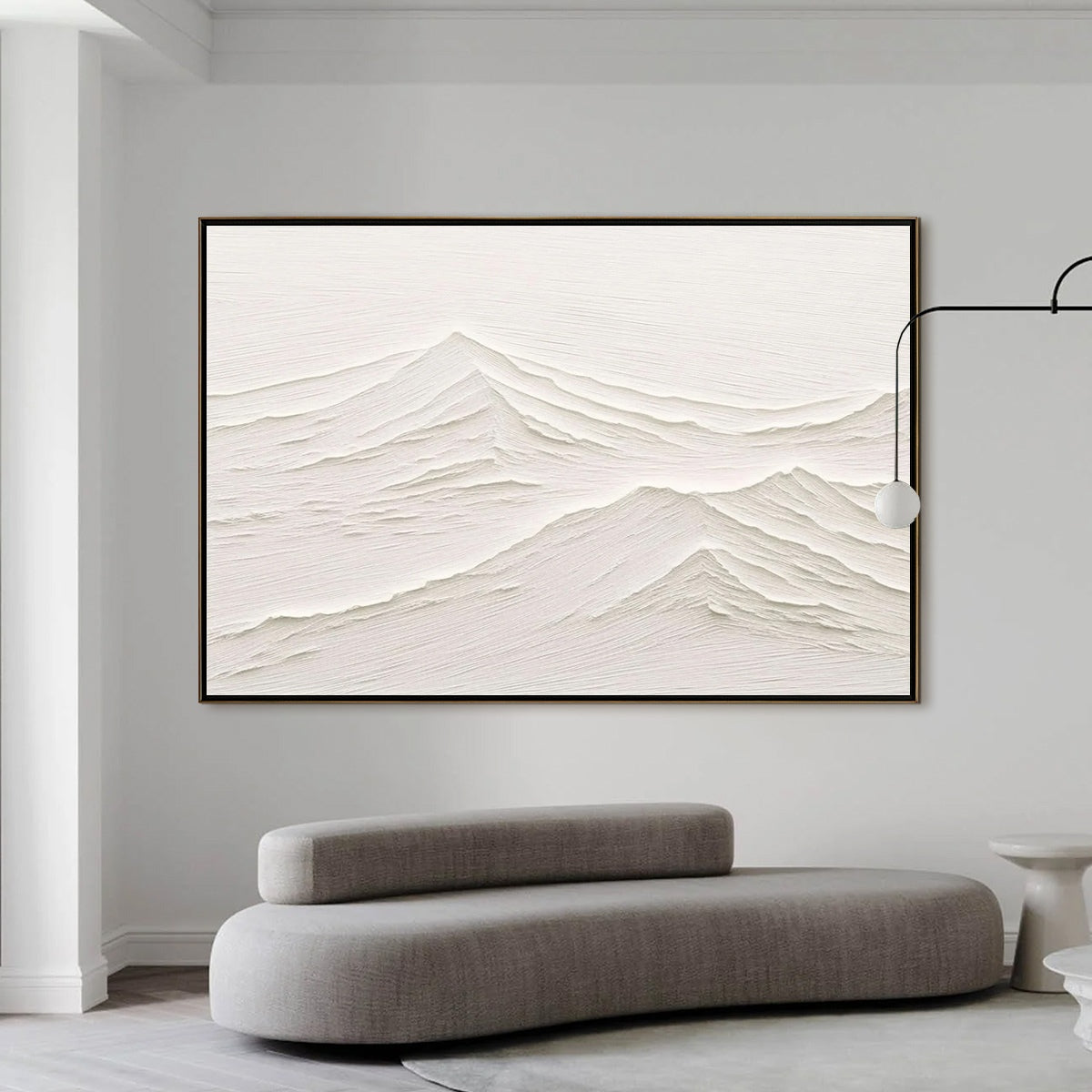 WHISPERING PEAKS: Textured Minimalist White Mountain Painting - Image 2