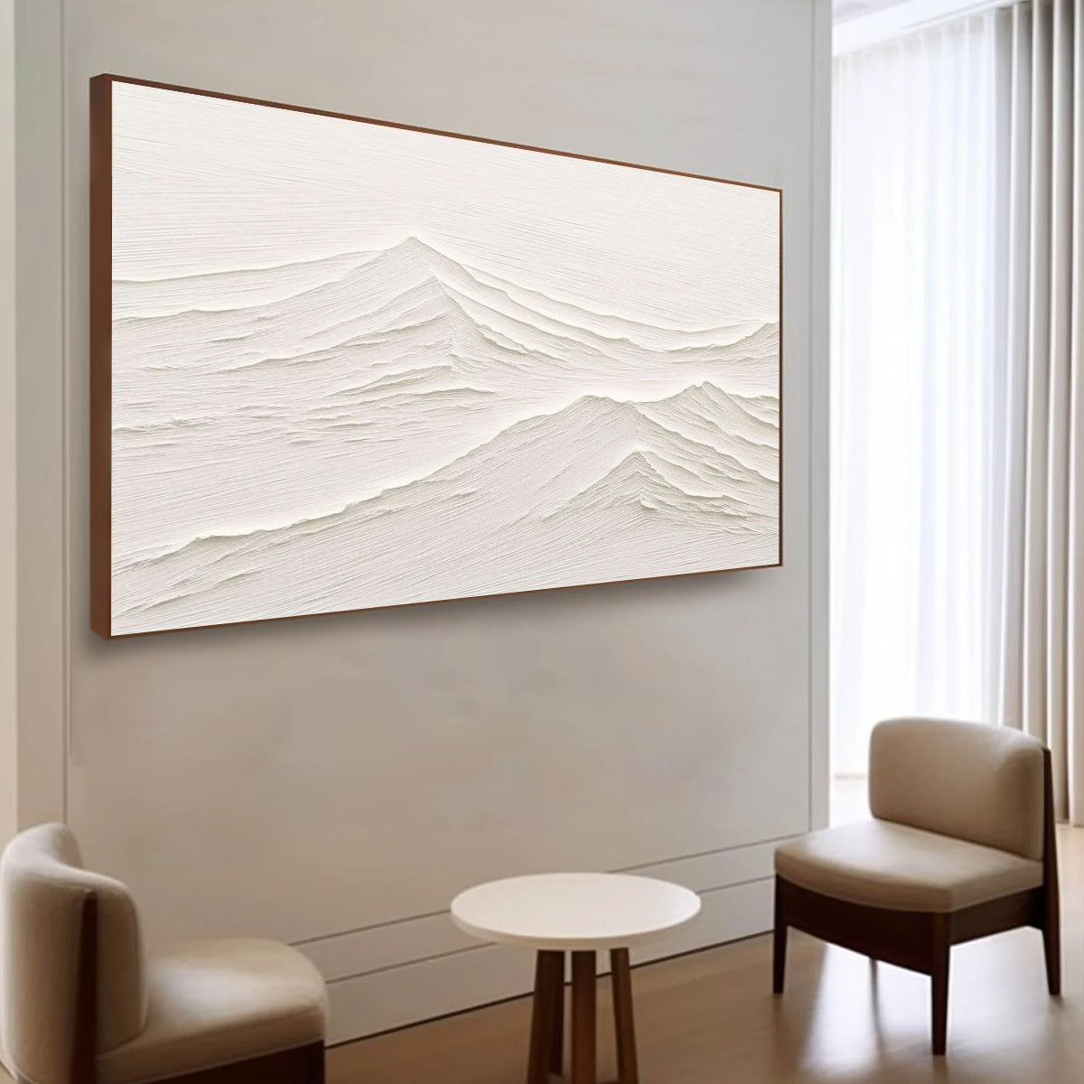 WHISPERING PEAKS: Textured Minimalist White Mountain Painting - Image 5