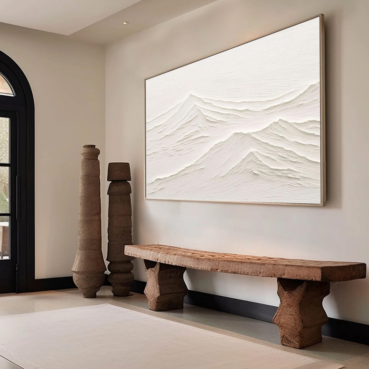WHISPERING PEAKS: Textured Minimalist White Mountain Painting - Image 6