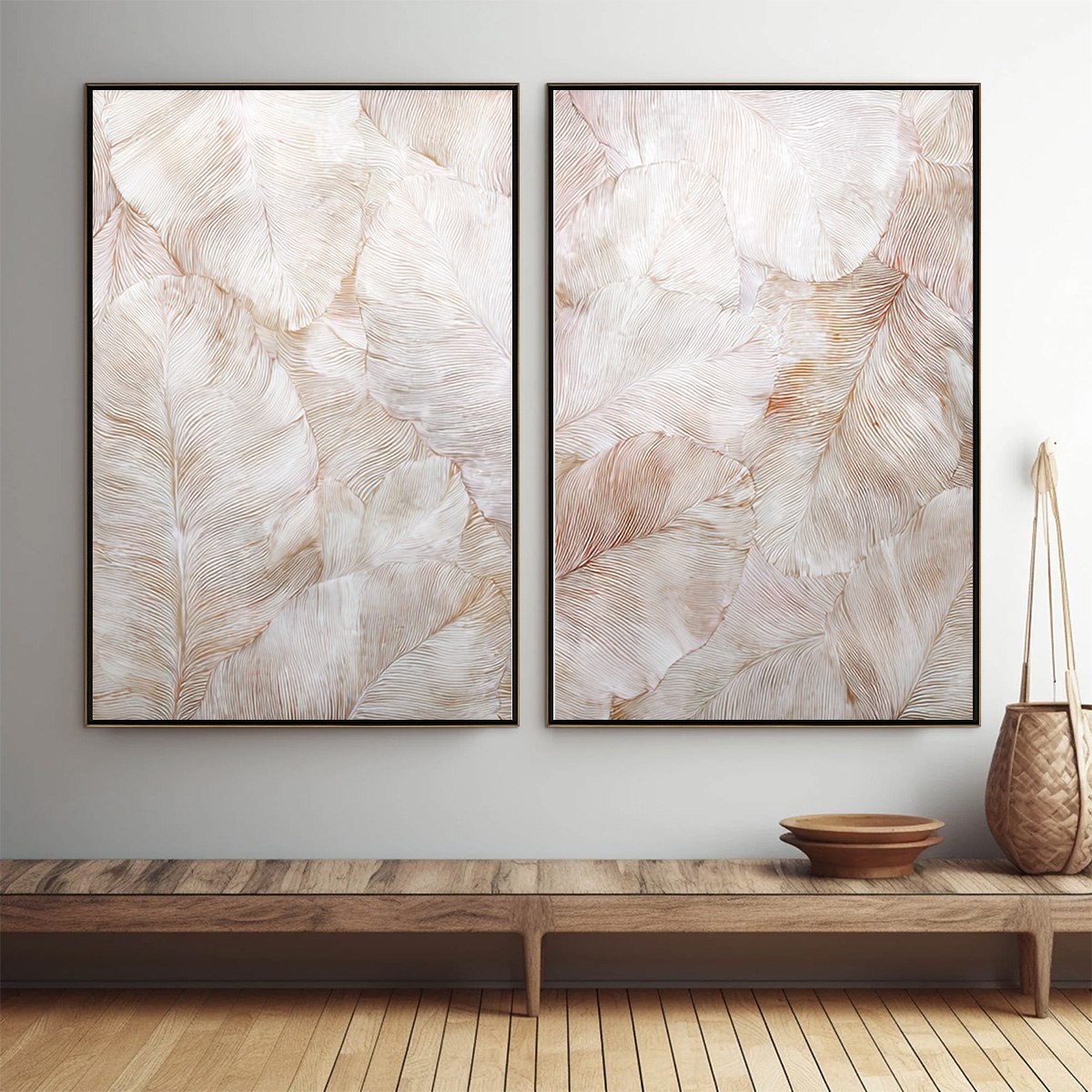 WHISPERING PLUMES: Textured Wabi Sabi Feather Painting Diptych - Image 2