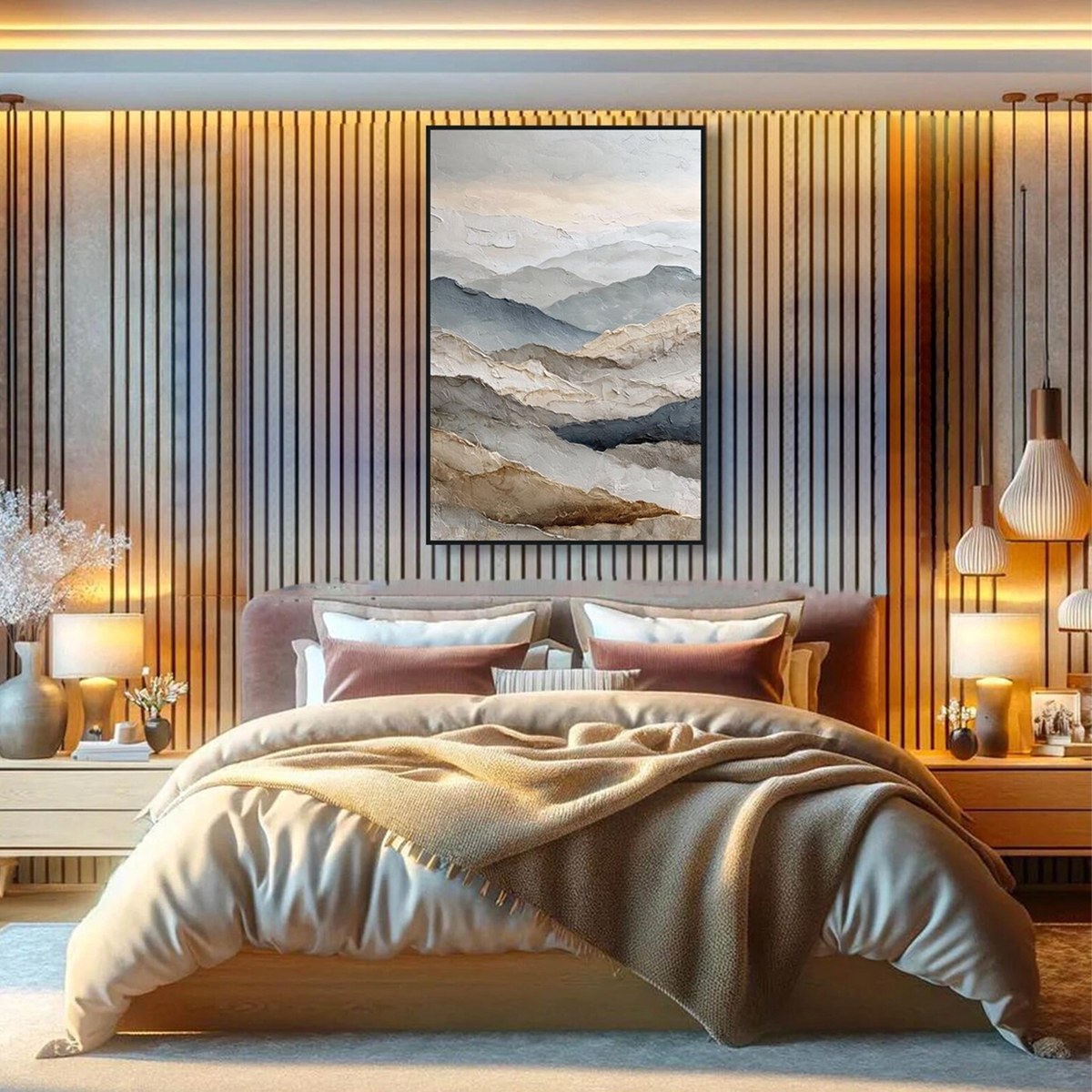WHISPERING RIDGES: Textured Wabi Sabi Mountain Landscape Painting - Image 11