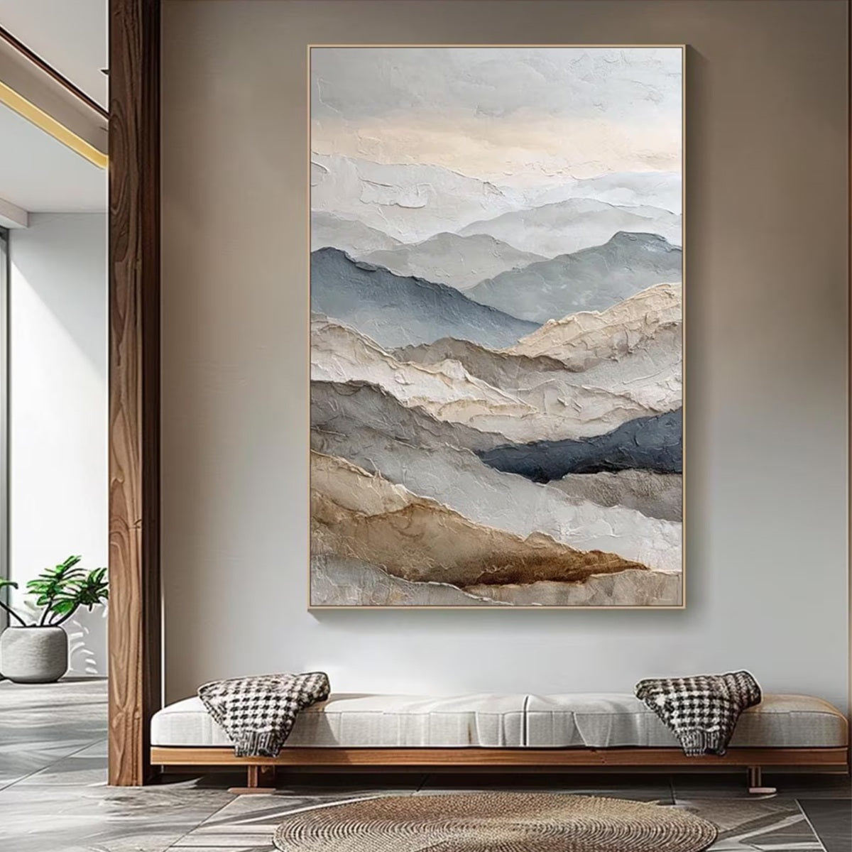 WHISPERING RIDGES: Textured Wabi Sabi Mountain Landscape Painting - Image 2