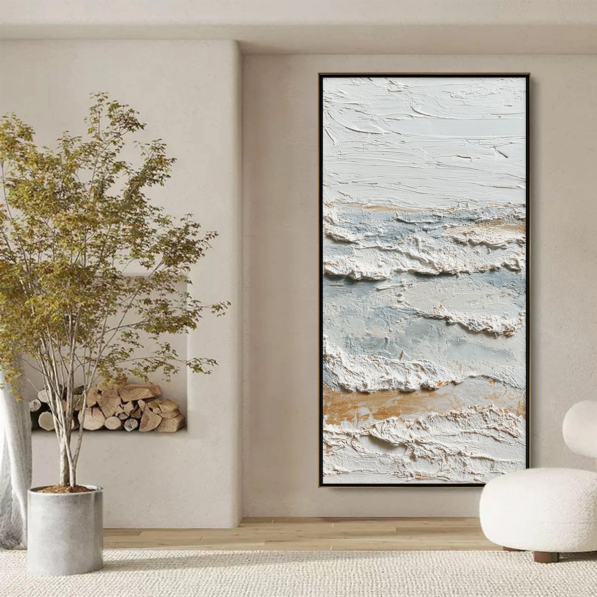 WHISPERING TIDES: Heavily Textured Wabi Sabi Seascape Painting - Image 6