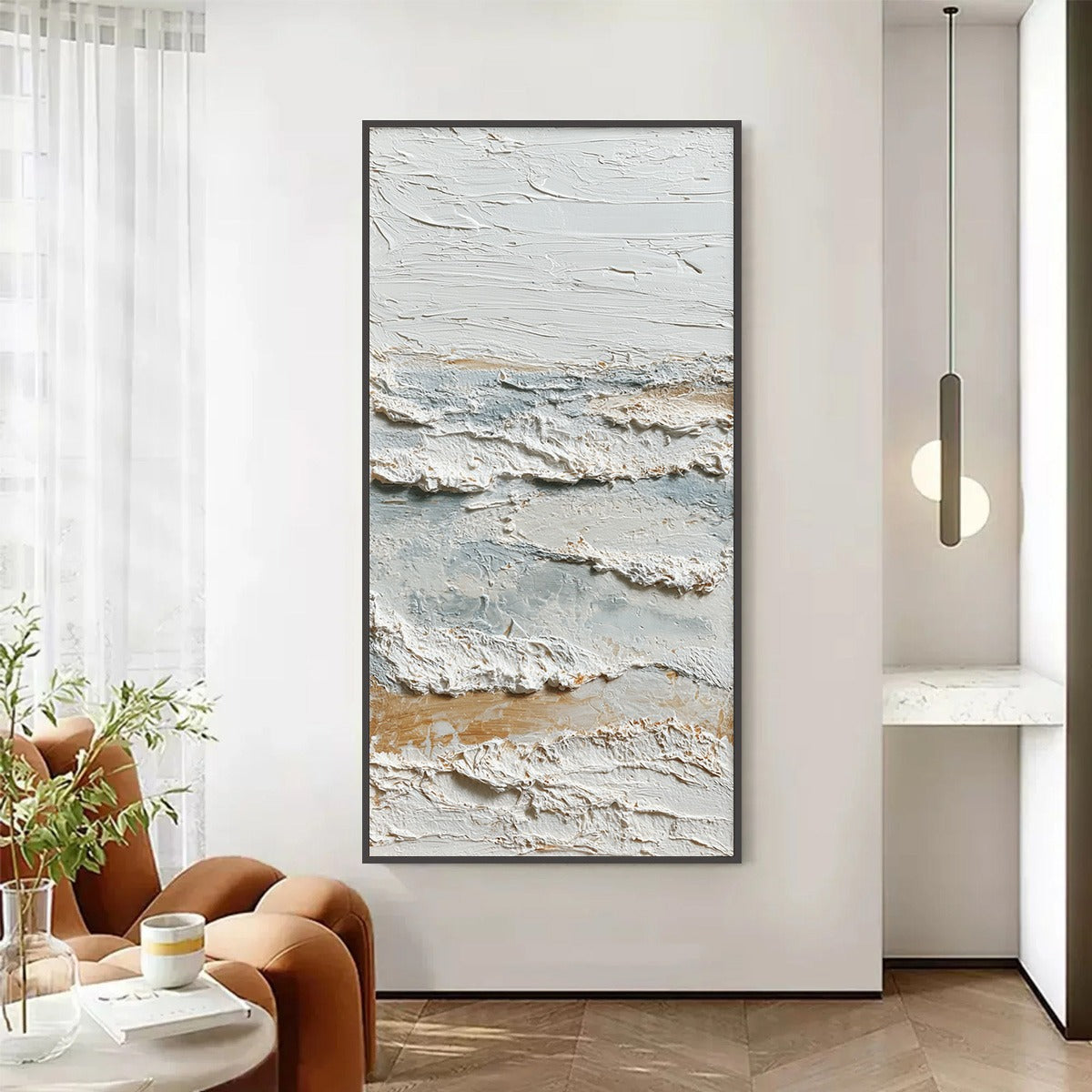 WHISPERING TIDES: Heavily Textured Wabi Sabi Seascape Painting - Image 2