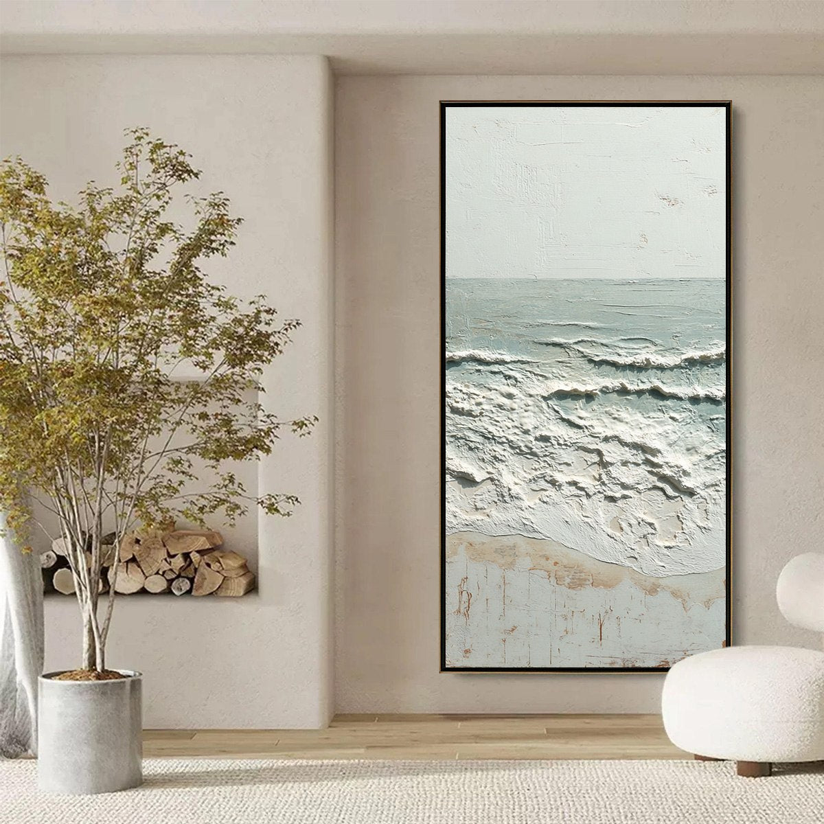 WHISPERING TIDE: Textured Minimalist Impasto Seascape Painting - Image 6