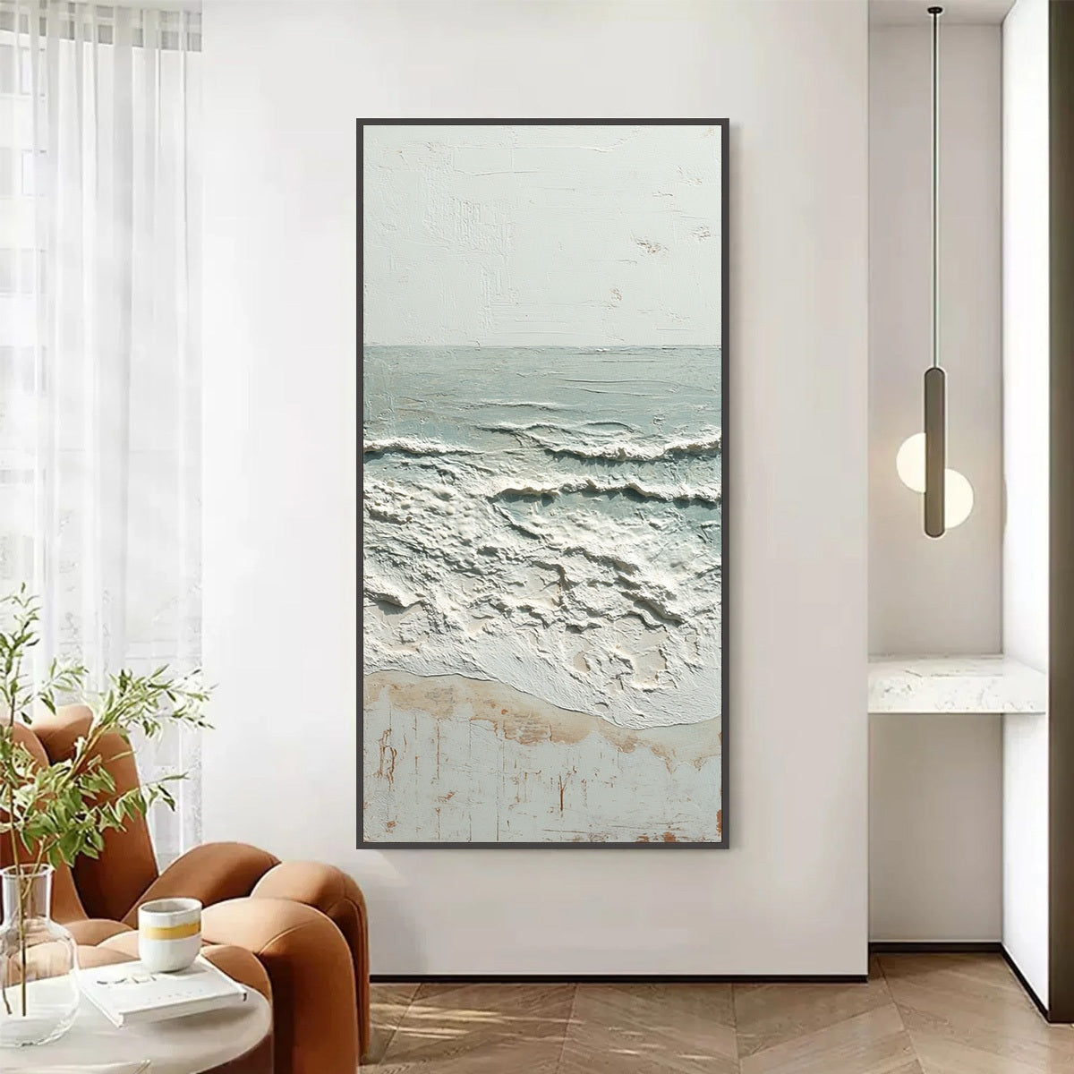 WHISPERING TIDE: Textured Minimalist Impasto Seascape Painting - Image 2