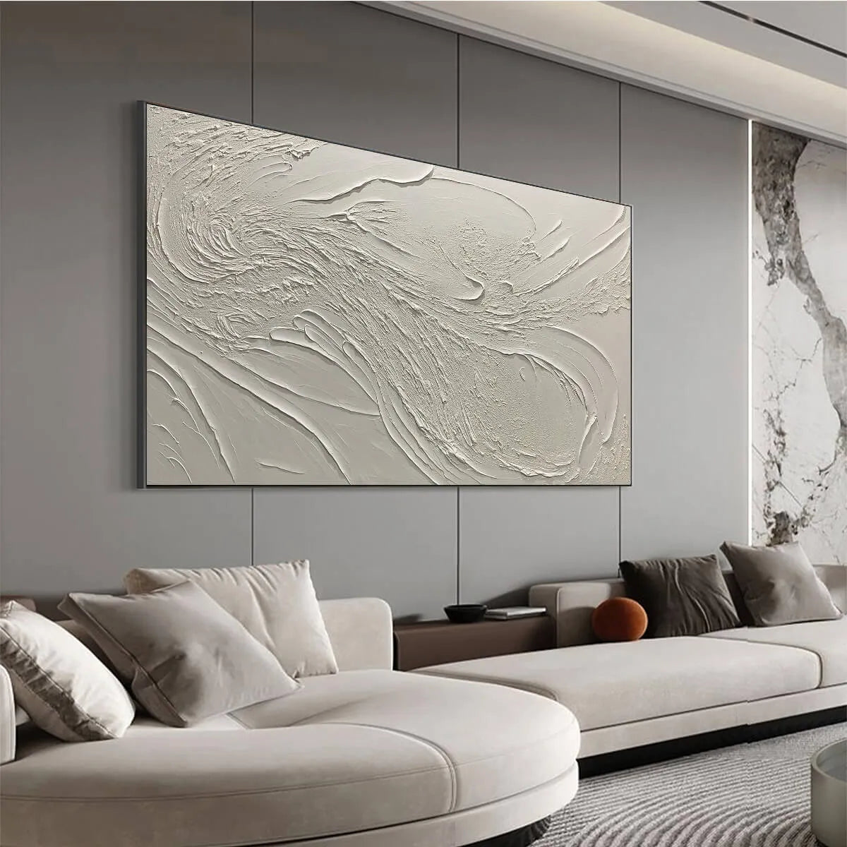 WHISPERING WINDS: White Beige Textured Abstract Oil Painting - Image 5