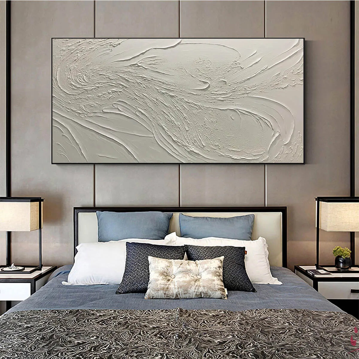WHISPERING WINDS: White Beige Textured Abstract Oil Painting - Image 7