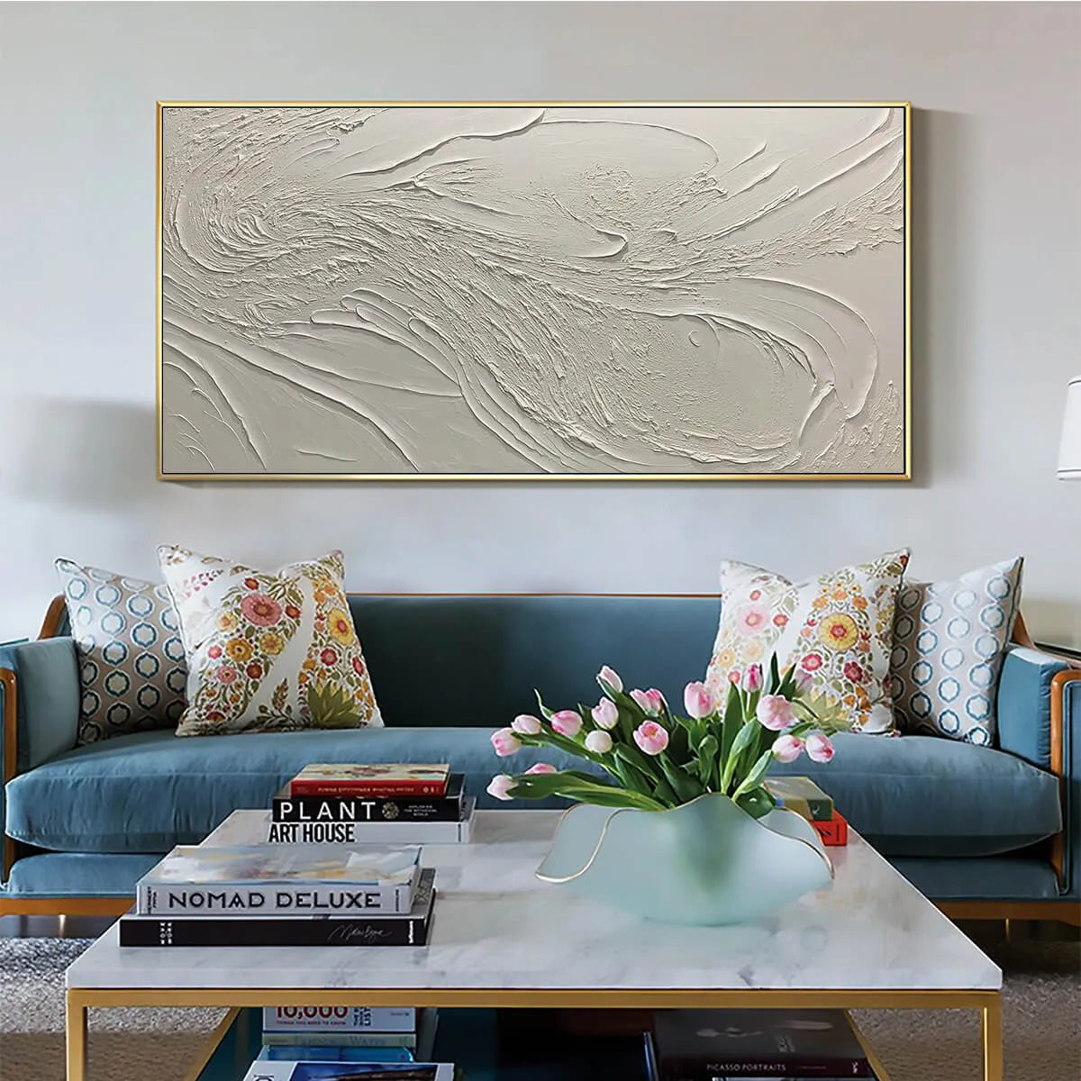 WHISPERING WINDS: White Beige Textured Abstract Oil Painting - Image 2