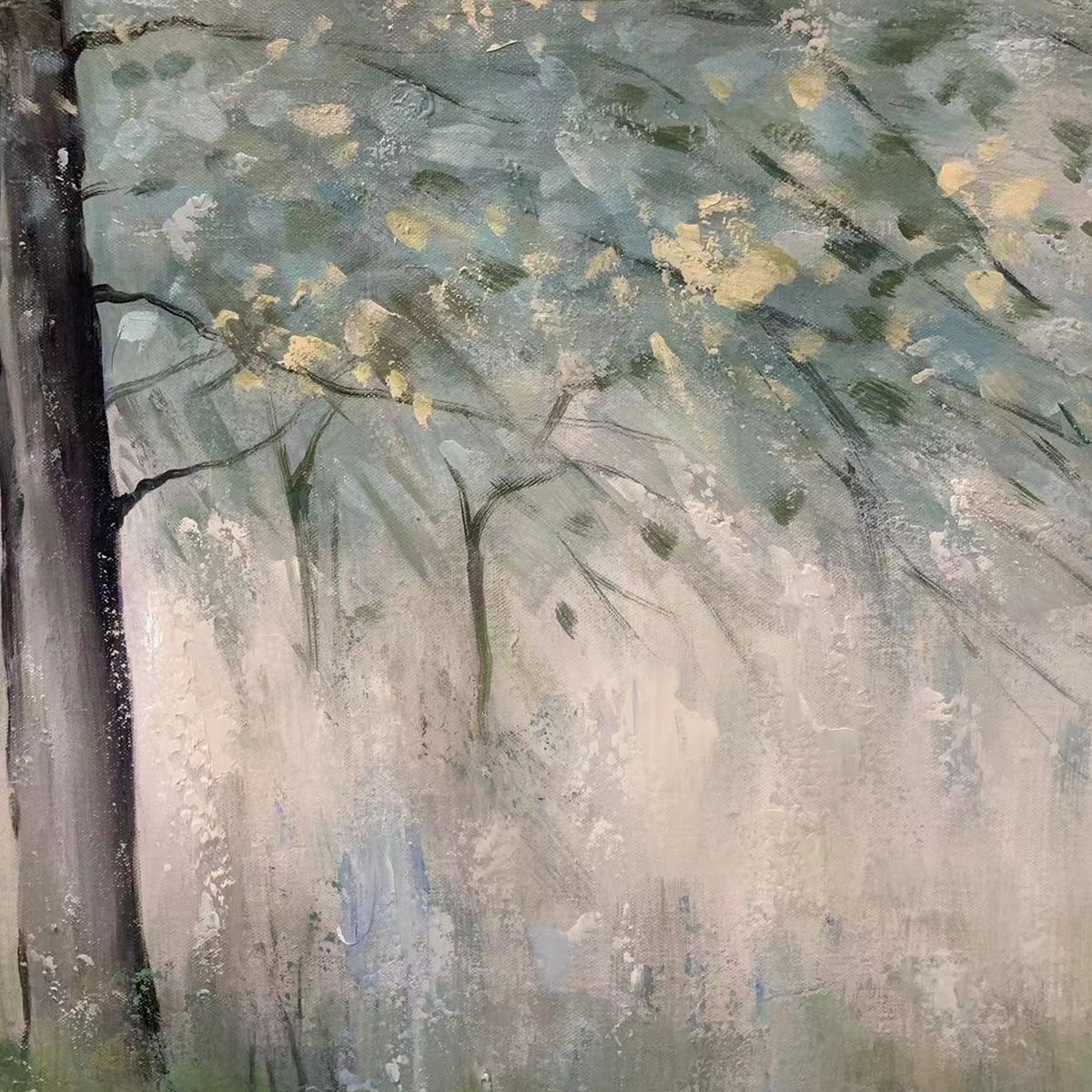WHISPERING WOODS: Serene Green and Gold Forest Landscape Painting - Image 4